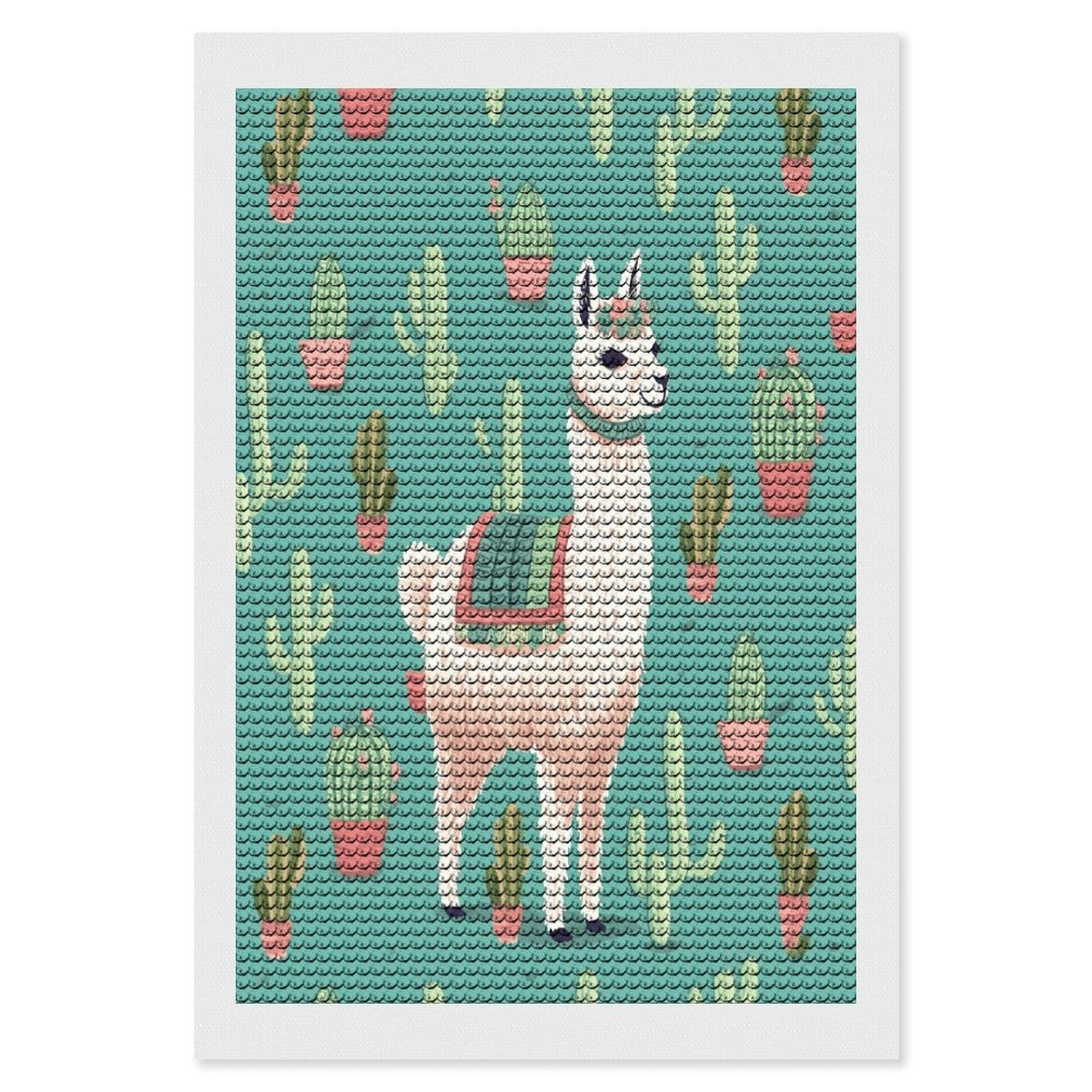 FekiLoot Alpaca Cactus Diamond Art Kits for Adults Diamond Painting Kits for Beginners DIY Diamond Art Kits Round Full Drill Diamond Dot Gem Painting for Home Wall Decor Gift 8"x12"