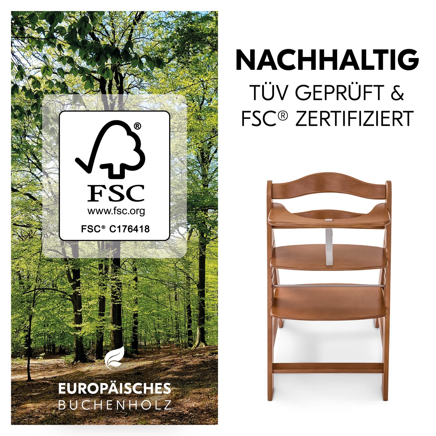 Hauck Kinder Hochstuhl Alpha+ - Mitwachsender Holz Babystuhl (FSC zertifiziert) & Alpha Cosy Comfort Sitzverkleinerer ab 6 Monate
