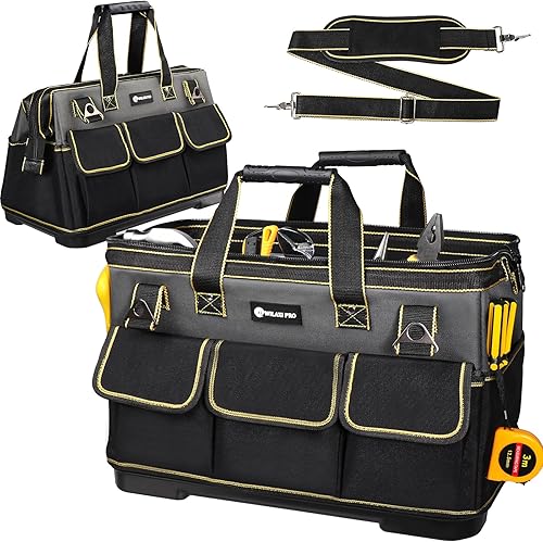 Miniatura 1 de Bolsa de herramientas de 17 pulgadas para hombres con base moldeada impermeable, bolsa de boca ancha de alta capacidad, bolsas de herramientas para