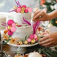 Vista 5 de 50 PCS Boho Cake Toppers Mini Balls Cake Topper Various Dried Pampas Grass Cake Decor for Boho Home Wedding Cake Decoration (Gold Pink Hot Pink)