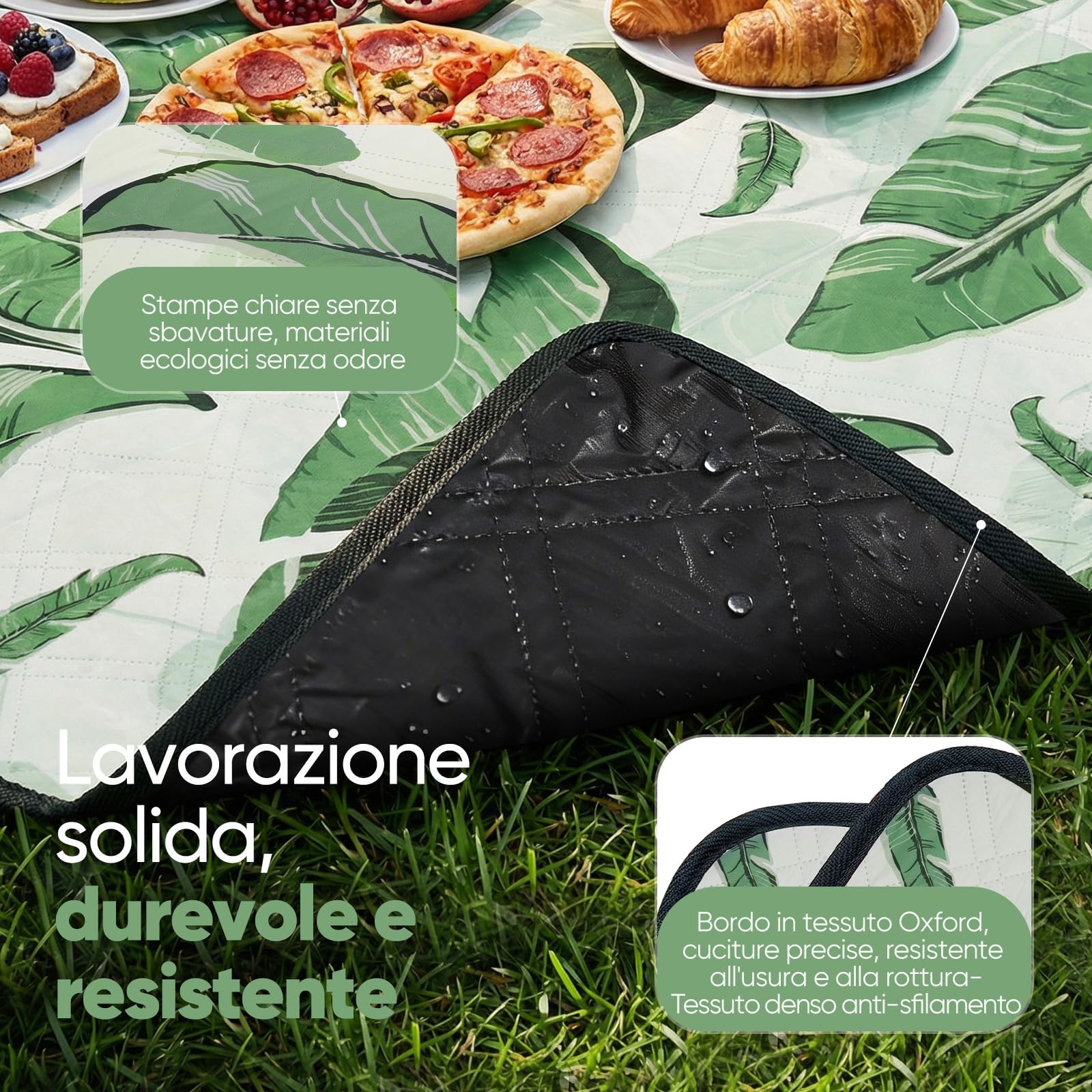 Sekey Coperta Picnic Impermeabile Grande 200x300 cm Antisabbia Imbottita PEVA per Picnic, Camping, Spiaggia