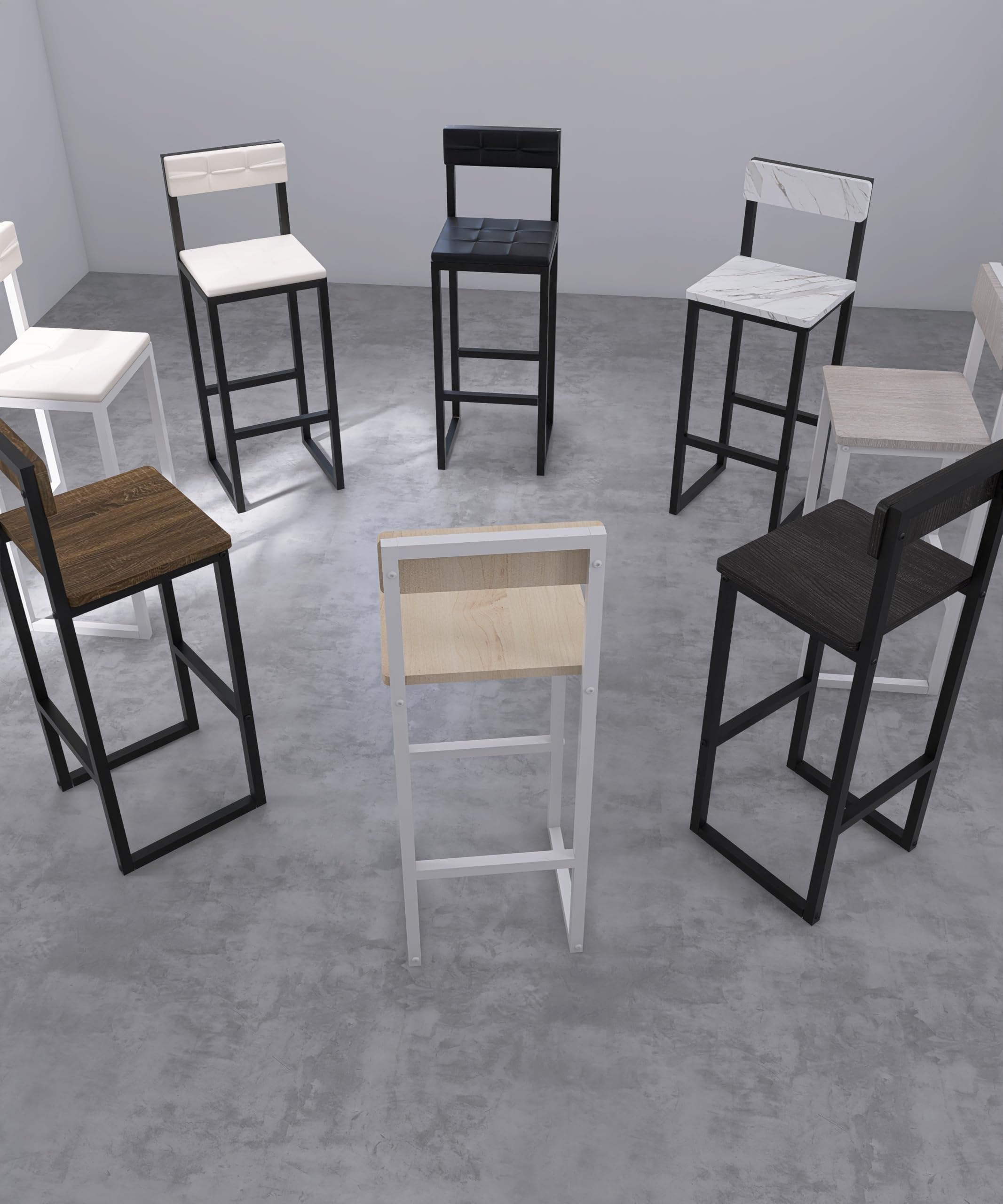 Juego de 2 taburetes de bar de 27 pulgadas de altura de mostrador con respaldo y reposapiés, marco de metal de asiento de madera negra, sillas de bar de fácil montaje para isla de cocina, comedor 7