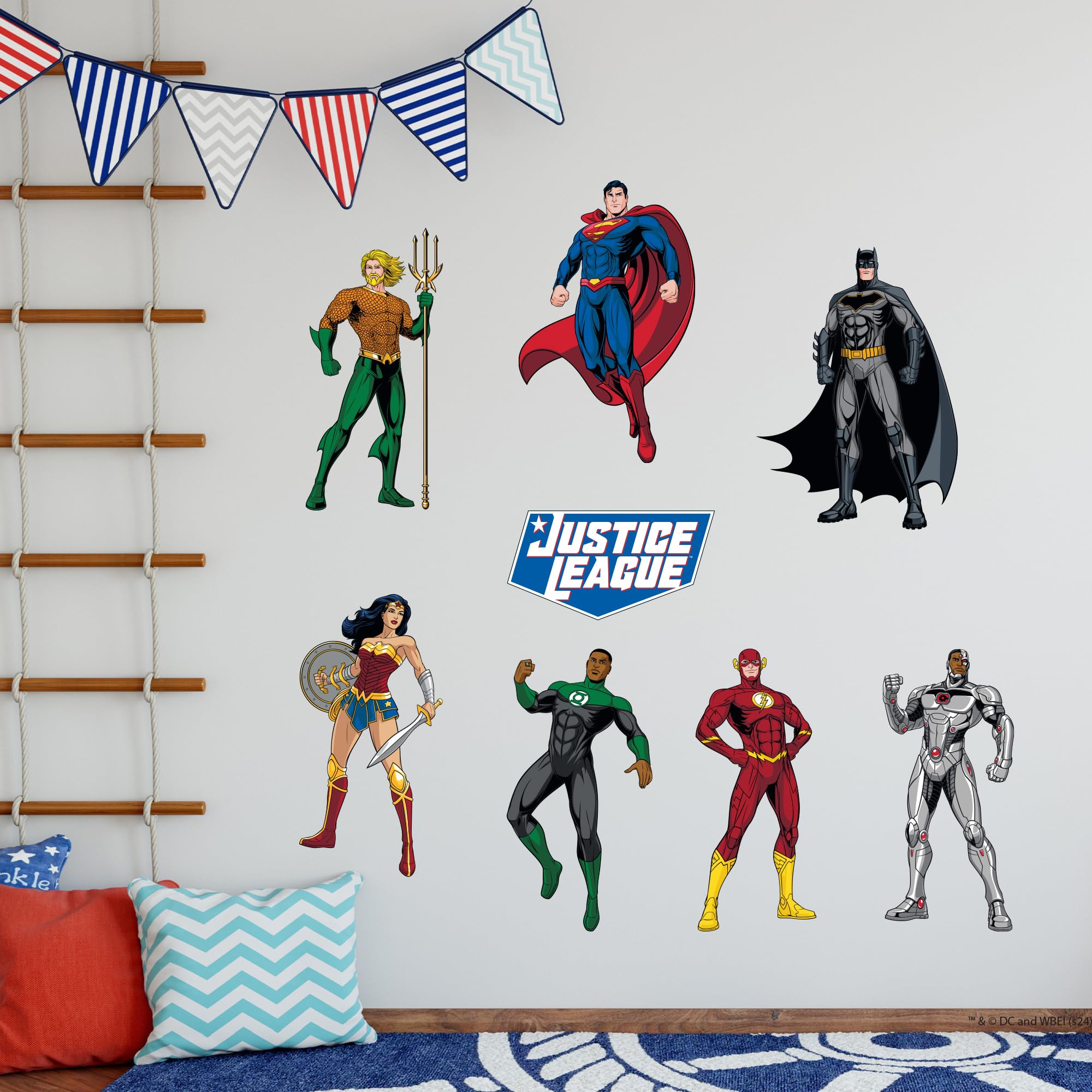 Themed Black Justice League Wall Sticker - Characters Set Wall Decal Dc Superhero Art (90Cm Width X 45Cm Height)