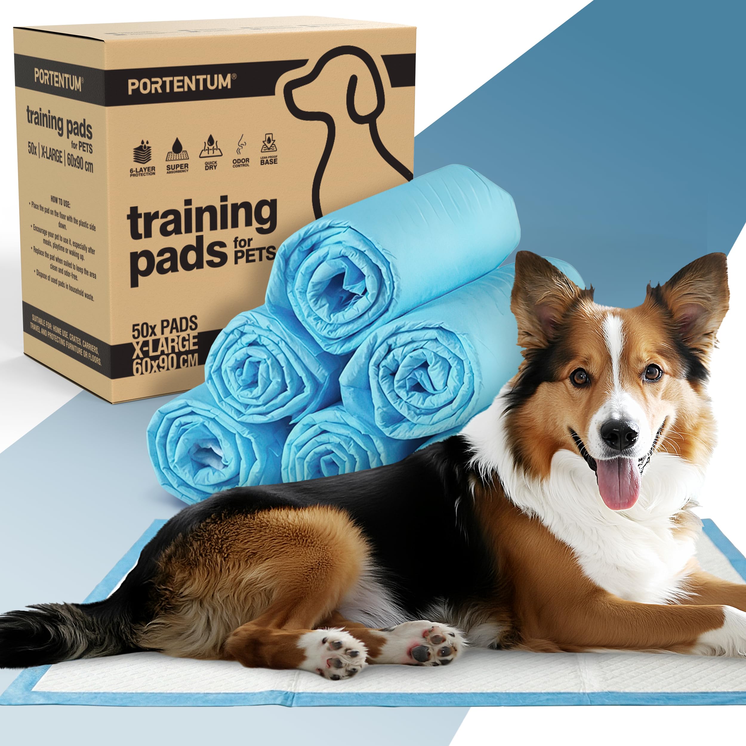 PORTENTUM PIPI Matten für Hunde 90x60 – Welpen Unterlagen mit Geruchskontrolle – Wickelunterlage Einweg auslaufsicher – Trainingspads für Hunde saugfähig