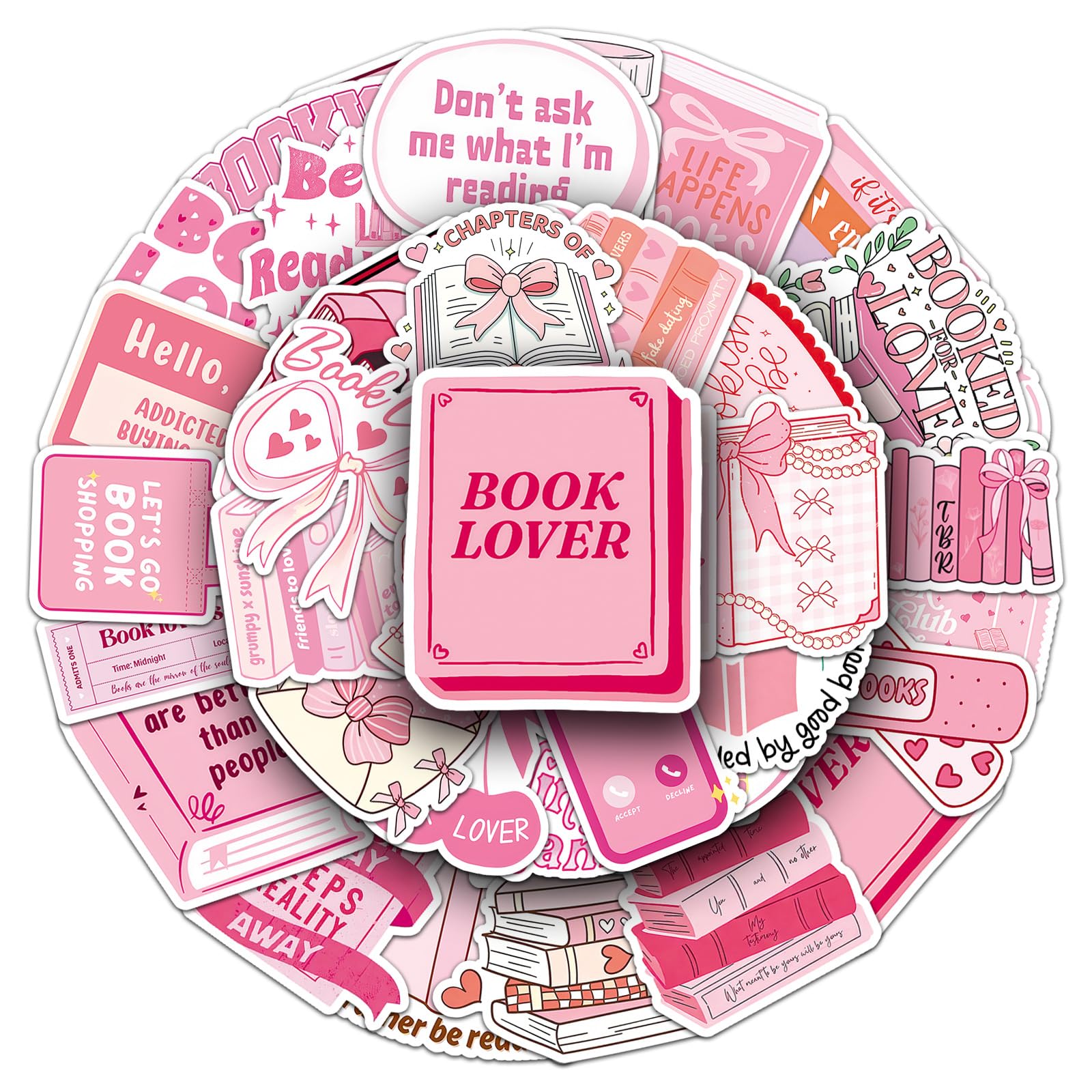 50 adesivi rosa per amanti dei libri, impermeabili, in vinile, per laptop, skateboard, custodia del telefono, bagagli, decorazione estetica per adolescenti, adulti, ragazzi, ragazze