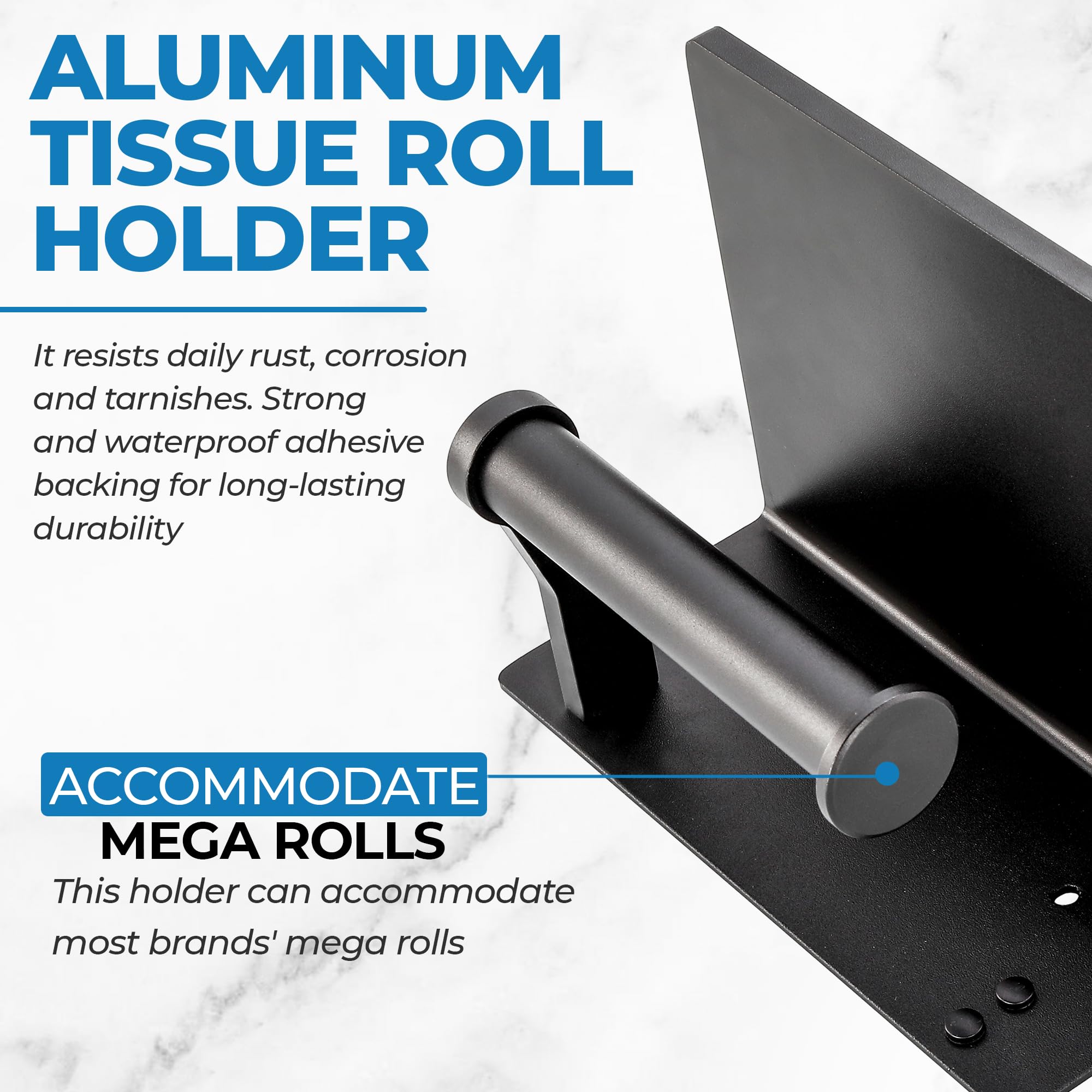 Toilet Paper Holder with Phone Shelf, Self Adhesive Aluminum Tissue Roll Dispenser for Mega Roll, Wall Mounted Toilet Paper Roll Holder for Bathroom,: Black