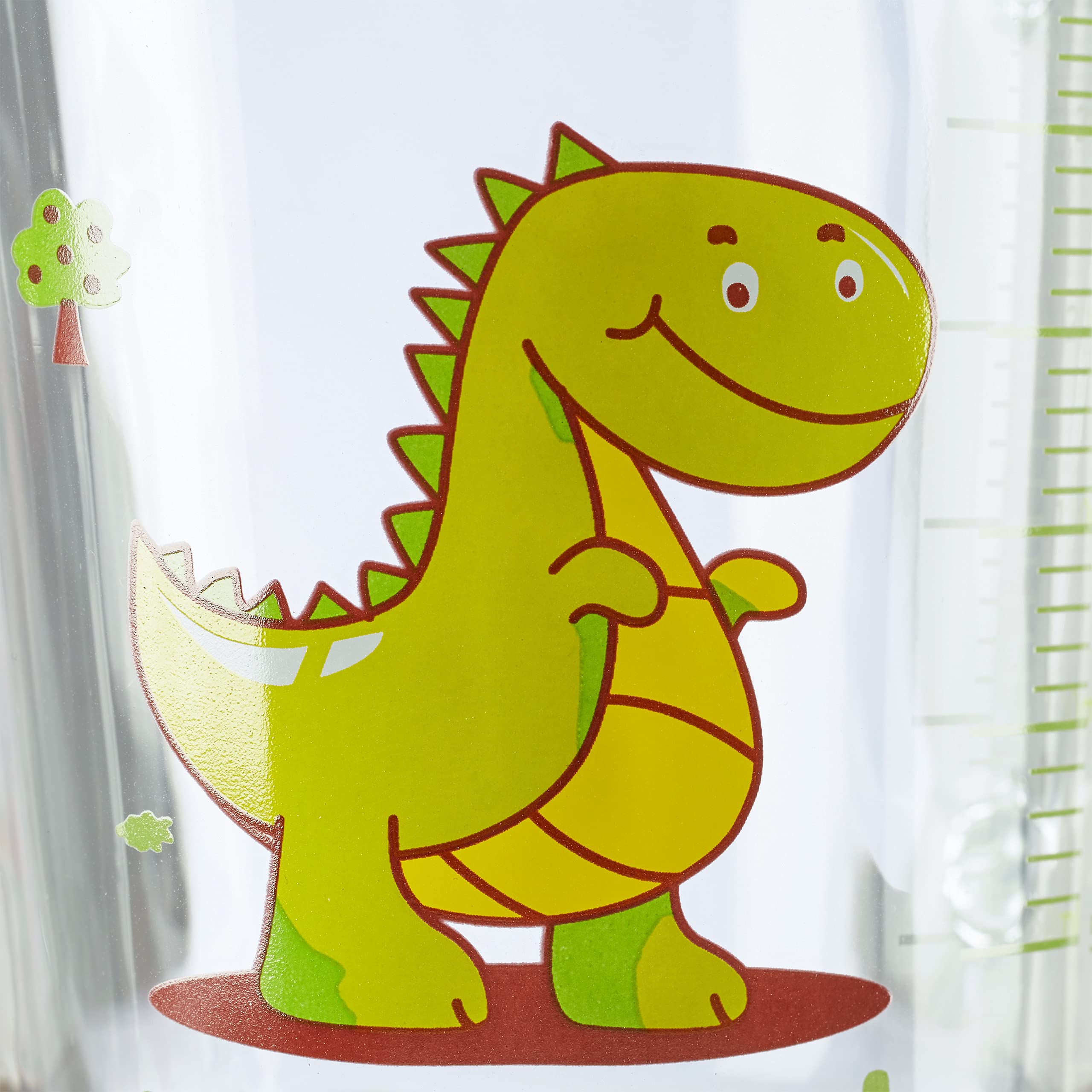 Relaxdays Set da 2 Tazze per Bambini in Vetro con Cannuccia in Silicone e Tappo, 400 ml, Dinosauro, Verde/Trasparente