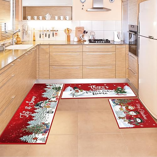 Miniatura 2 de Layhit Juego de 3 alfombras de cocina de Navidad, Papá Noel, afroamericano, Papá Noel, tapete de cocina de Papá Noel afroamericano, Feliz Navidad,