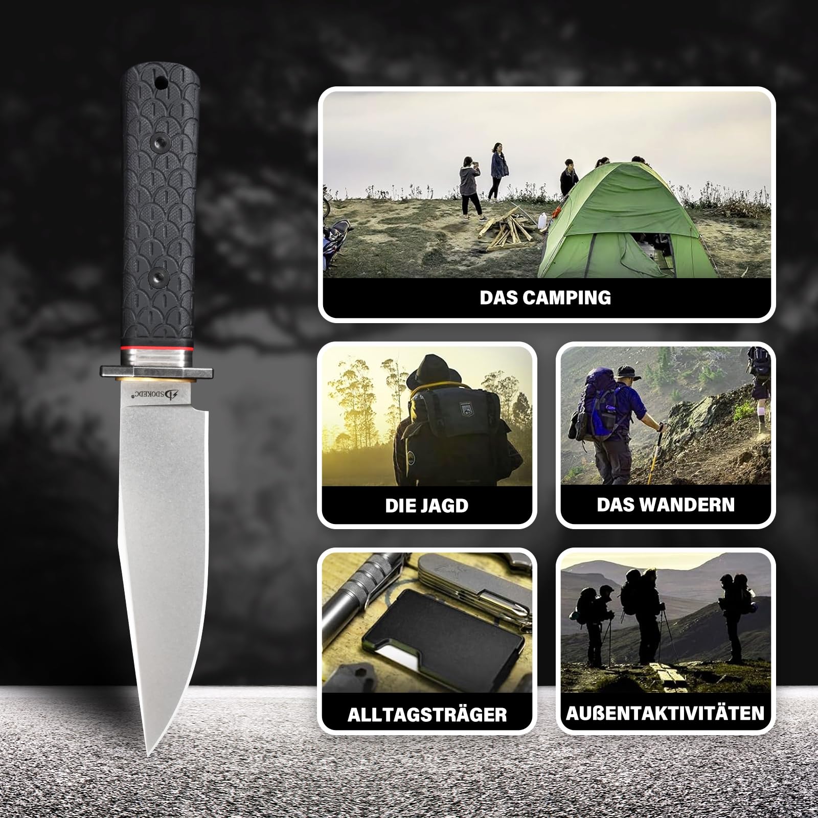 Jagdmesser mit Feststehender Klinge – Outdoor Messer für Männer, EDC, Camping, Angeln & Bushcraft, DC53 Stahl G10 Griff (Weiße Steinwäsche)