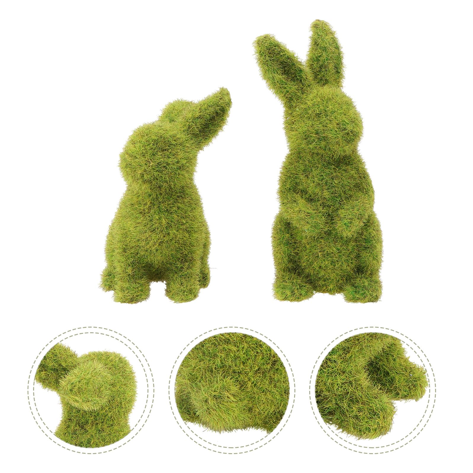 Housoutil 2 Piezas Adorno Conejo de Pascua Flockado Decoración Resina para Jardín y Hogar Figuras Sentado para Escenarios y Ventanas