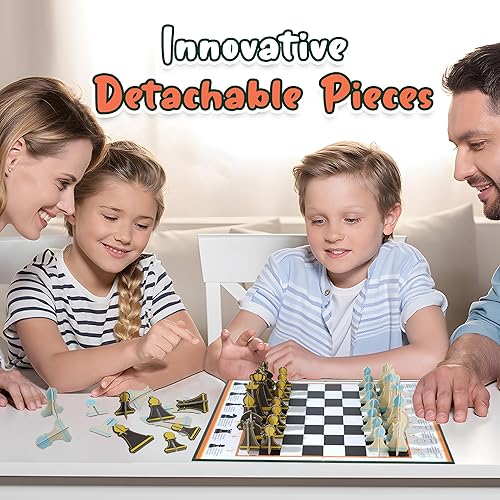 Miniatura 5 de Juego de tablero de ajedrez ultrafino de 0.0 in para niños, juego de ajedrez plegable con piezas entrelazadas y ranuras de almacenamiento, juego de