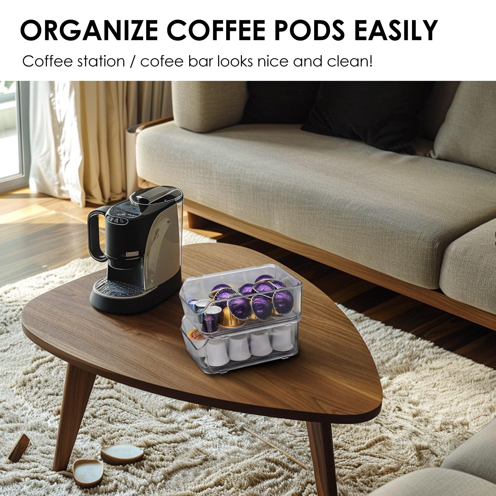 Porta cialde da caffè trasparente per bancone, cassetto trasparente per cialde K, organizer per cialde di caffè, compatibile con Nespresso Vertuo 76 grandi o 104 piccole cialde e cialde