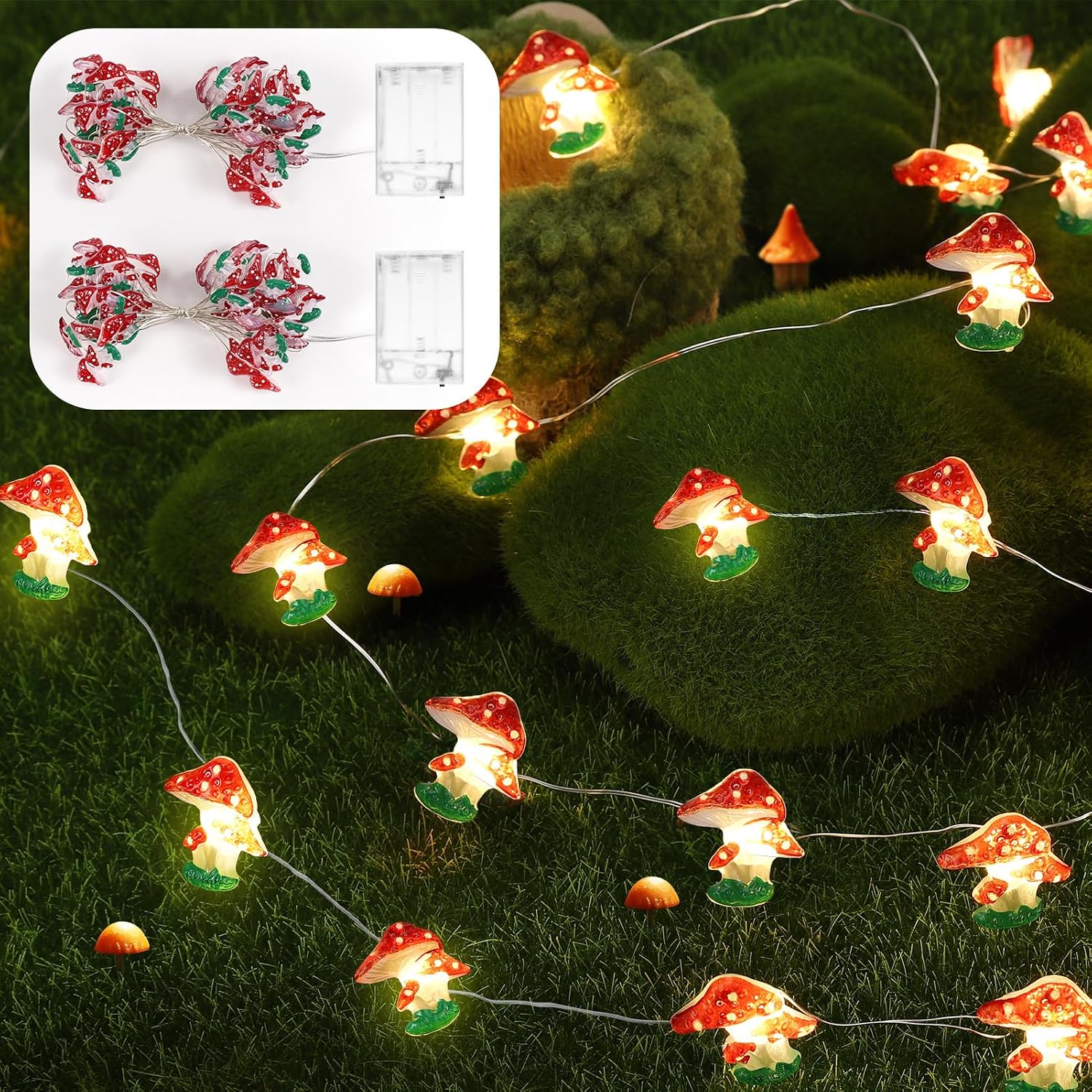 Aulock 2pcs Mushroom Light Cottagecore Room Decor, 10ft