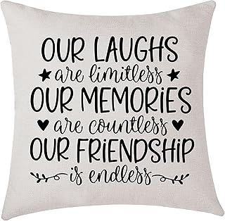 AMZKWY Best Friend Cushion Cover Our Laughs are Limitless Decorative Pillowcase Friendship Gifts for Best Friends Birthday Home Decoration Cotton Linen Cushion Pillow Cover 45x45cm