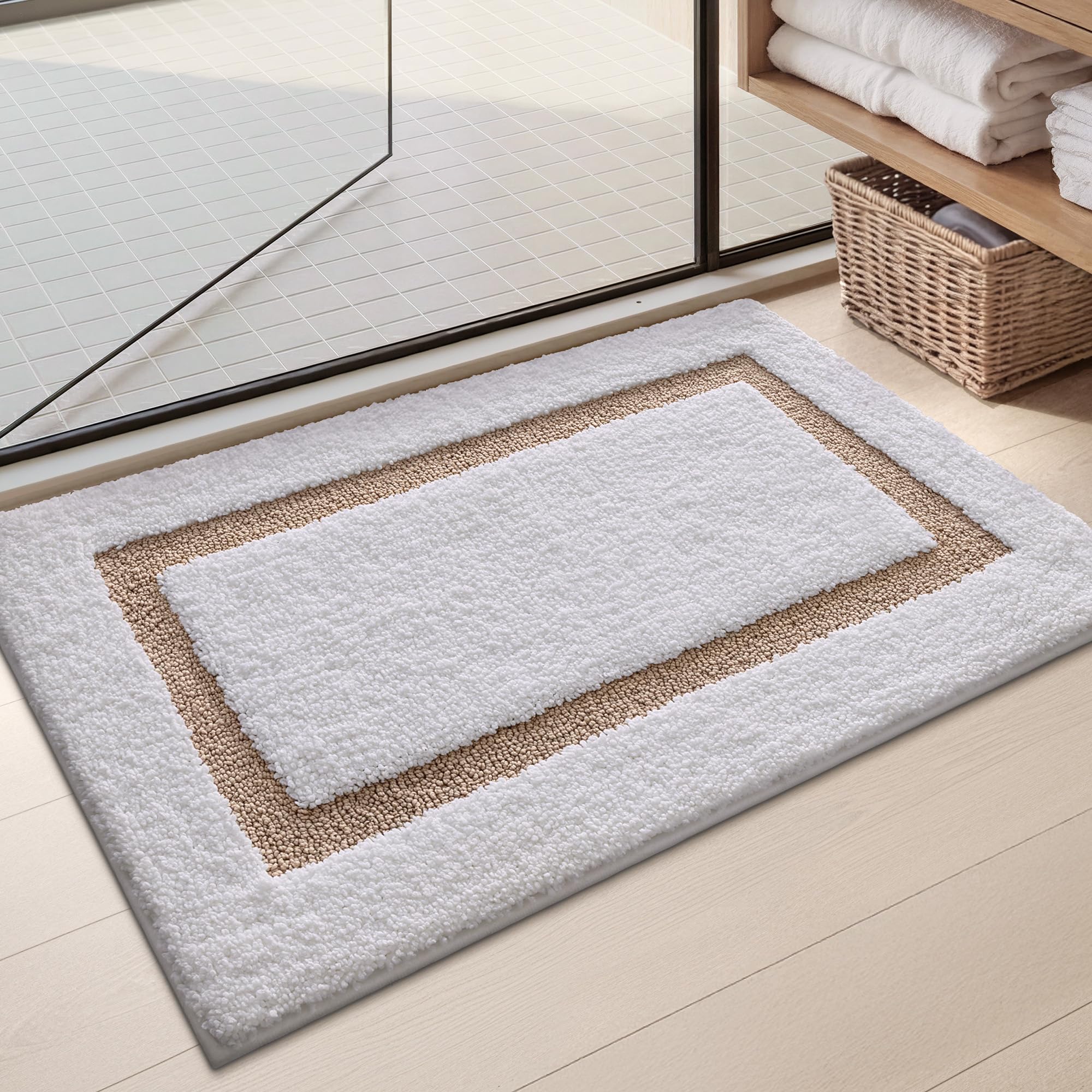 Color & Geometry Tappeto da bagno 61x92 cm, Assorbente acqua e Quick Dry Microfibra Tappeti da bagno, antiscivolo, Lavabile in lavatrice, Tappetino da bagno peluche per il bagno, Cachi