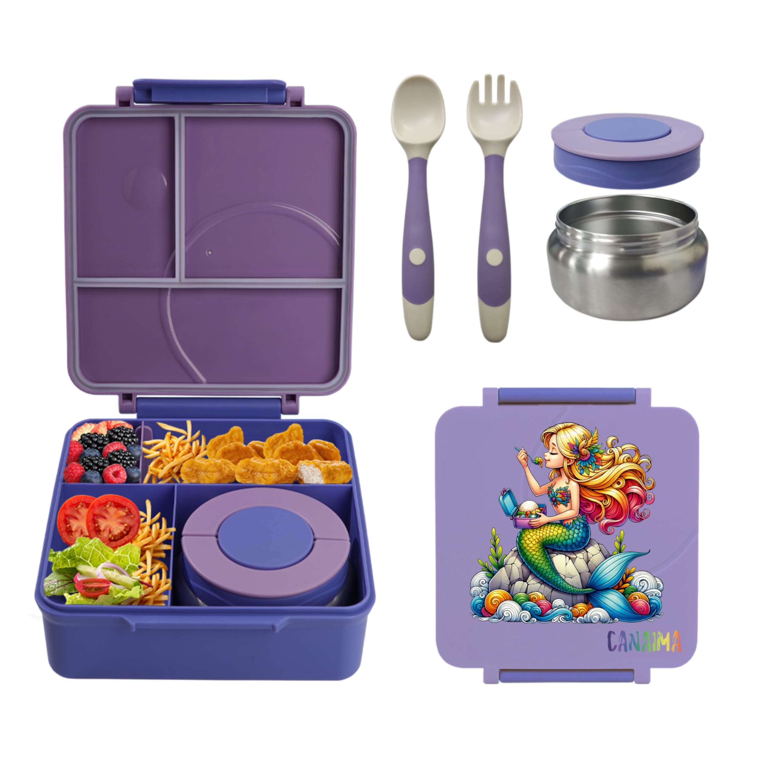 Sponsored Ad – CANAIMA Bento Box for Kids with Thermos -1600ml Leak Proof Lunch Box - Amazing Designs - Microwave-Safe, BPA-Free, Easy to Clean Bento Lunch Box for Kids & Adults - School & Office (Purple Mermaid)