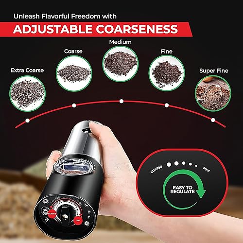 Miniatura 4 de PepperWave Juego de molinillo eléctrico recargable de sal y pimienta con USB, molinillo de pimienta eléctrico automático con luz LED, mezclador de