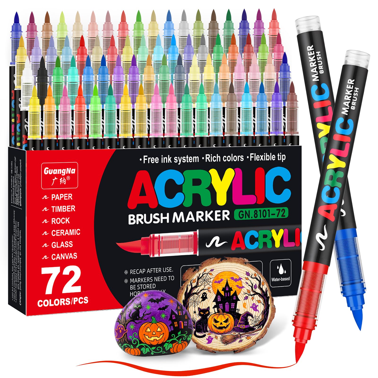 Acrylic Paint Markers Brush Tip, 72 Vivid Colors with Direct-Liquid Ink Control System, P…
