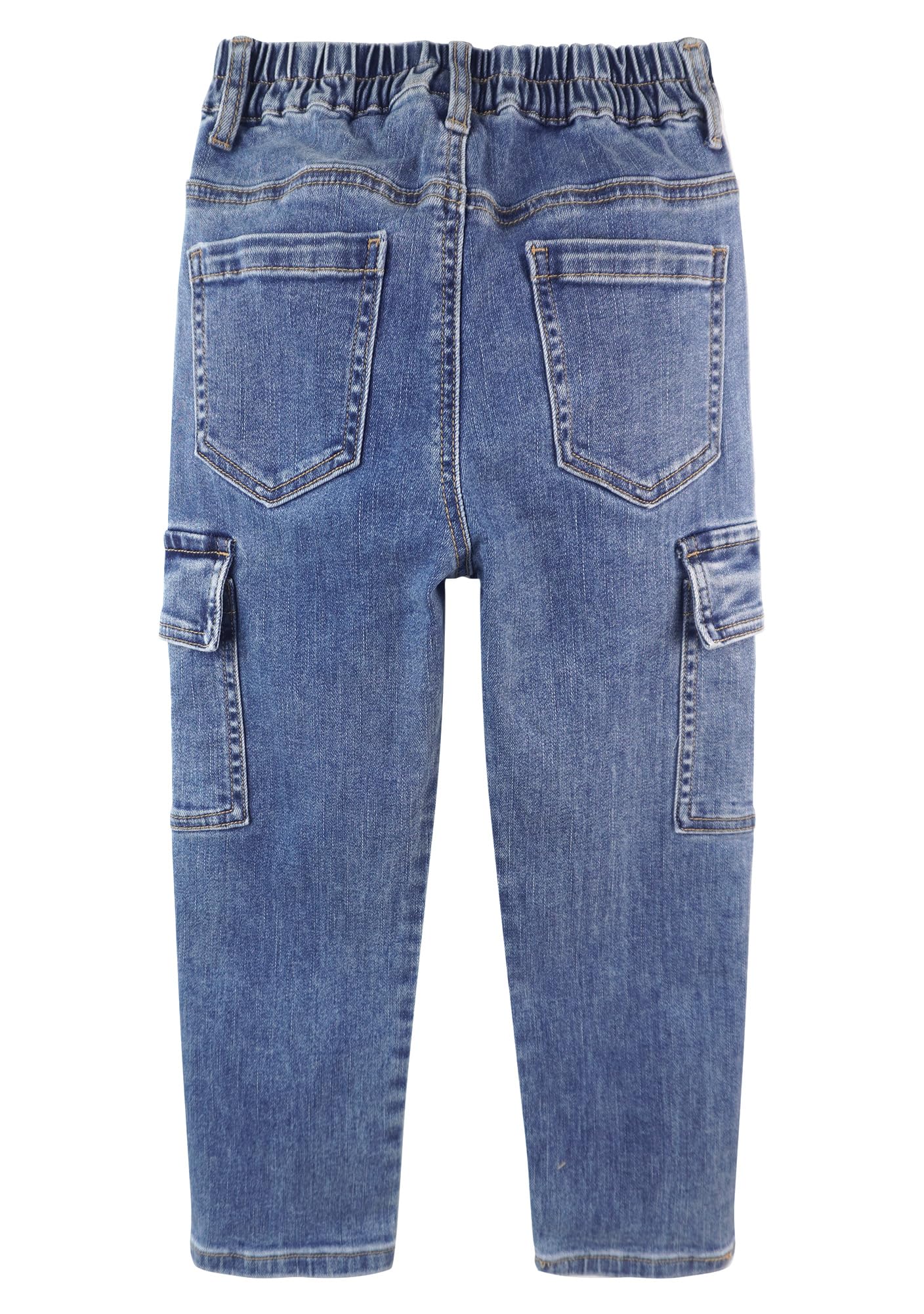 KIDSCOOL SPACE Jeans pour garçons, Taille élastique pour Petites et Grandes Filles, Pantalon Cargo en Denim extensible avec anneau en D