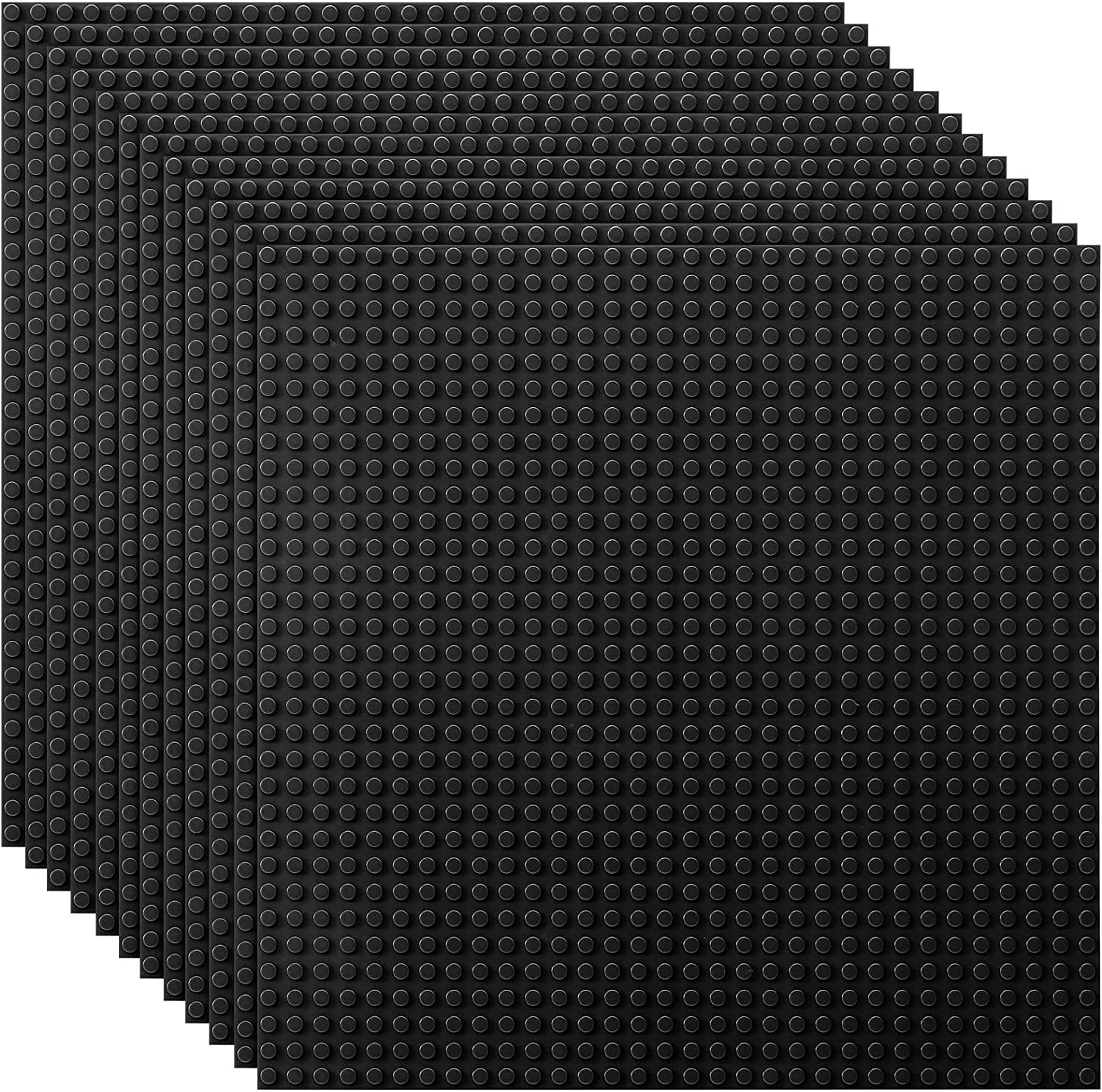 Lekebaby Classic Baseplates 10" x 10" Building Brick, 100% Compatible with All Major Brands Baseplate for Kids Play,12 Packs Black