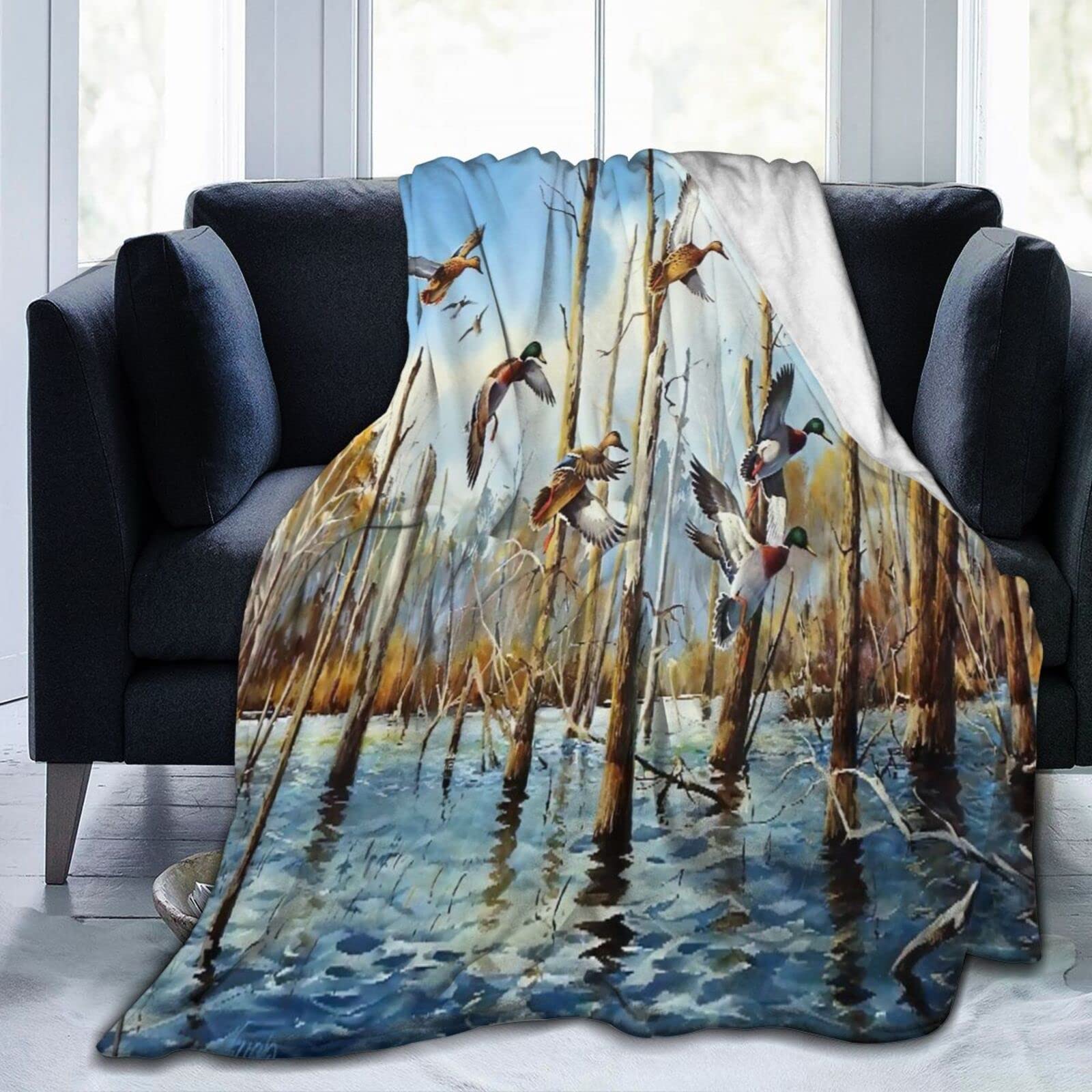 Hdadwy Duck Hunting Blanket Fall Hunting Flying Wild Ducks Blankets and Throws Warm Lightweight Ultra-Soft Cozy Smooth Micro Fleece Blanket Fuzzy Nap Blanket for Sofa Couch Chair Bedding 60"x50"