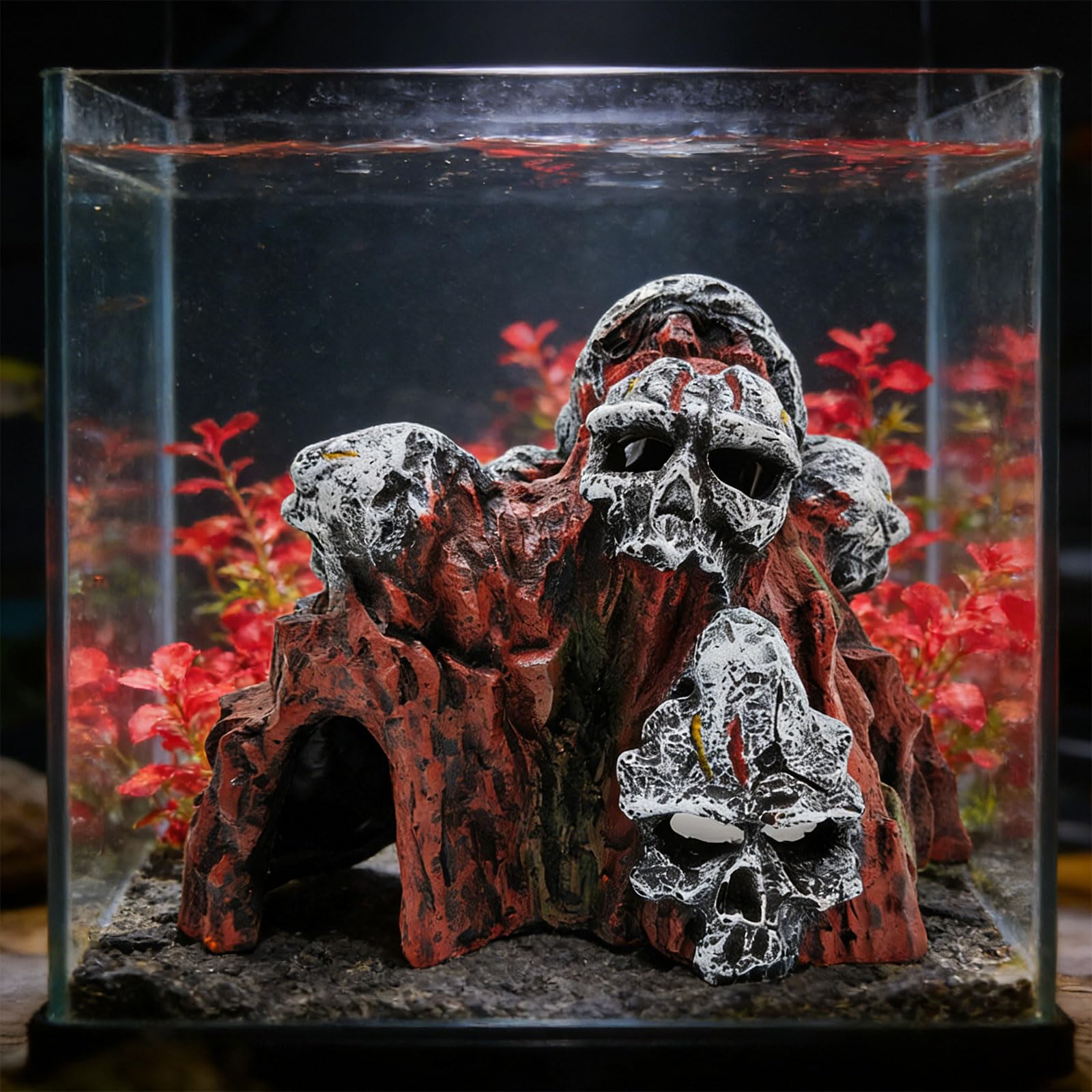 Acquari Simulazione Grotta del teschio Paesaggio Decorazione Acquari Accessori Rettili Roccia per pesci e gamberetti Resina della grotta del teschio Ornamento per serbatoi