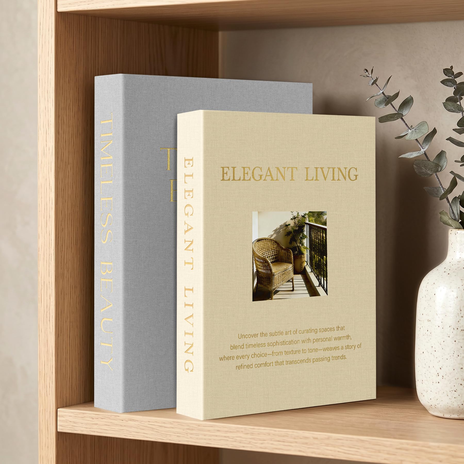 AKONEGE Decorative Books for Home Decoration - Set of 2 Linen Faux/Fake Books for Coffee Table, Bookshelf Decor, Aesthetic & Modern Storage Boxes for Keepsake, Photos, Gray & Beige