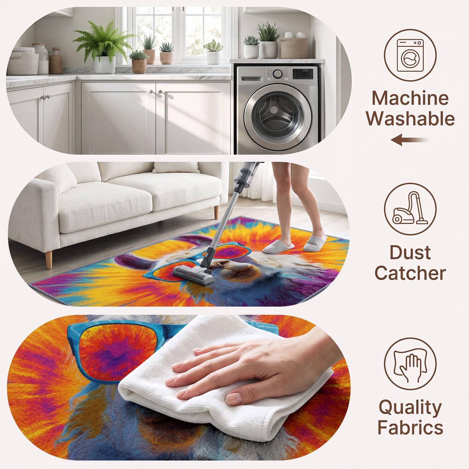 Générique Tapis Salon Mouton Tie-Dye 100 x 160 cm, Lavable en Machine Tapis de Sol Bohème Doux Antidérapant pour Entree Interieur, Chambre, Salle à Manger