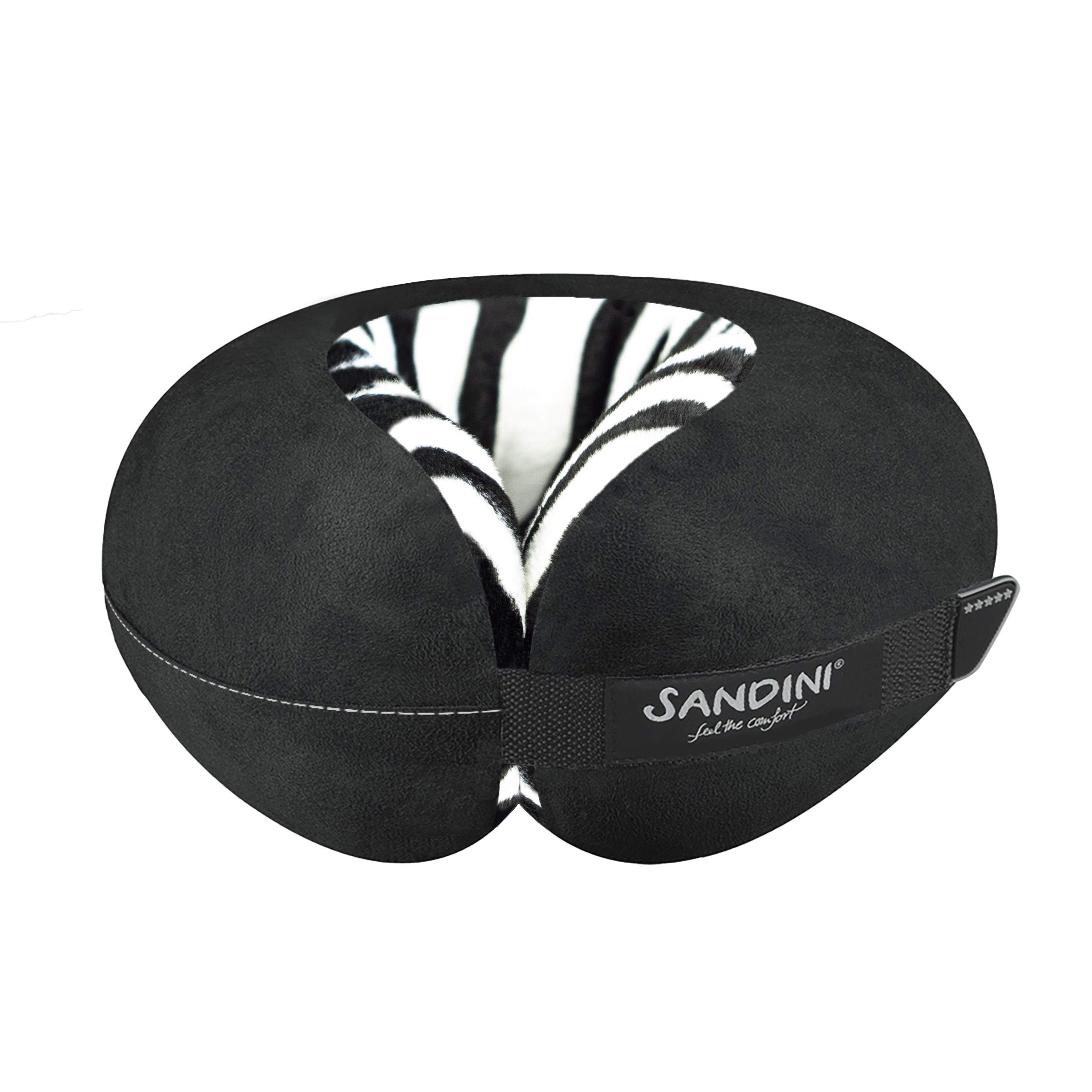SANDINI TravelFix Slim Size – Premium Reisekissen/Nackenkissen mit ergonomischer Stützfunktion – Gratis Transporttasche mit Befestigungs-Clip - Made in EU