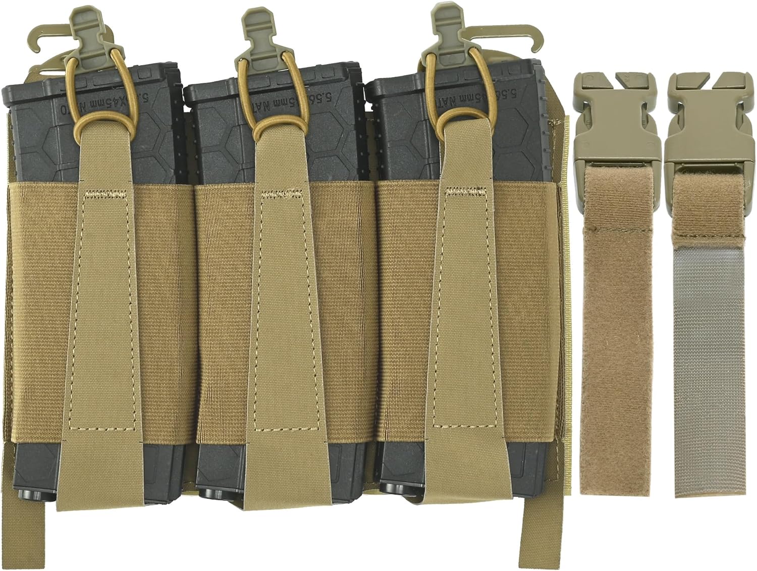 Triple Mag Pouch Front Placard,Tactifans Elastic 5.56 7.62 Rifle Magazine Pouch G Hook & 2 Webbing Buckle Kit for Tactical Vest