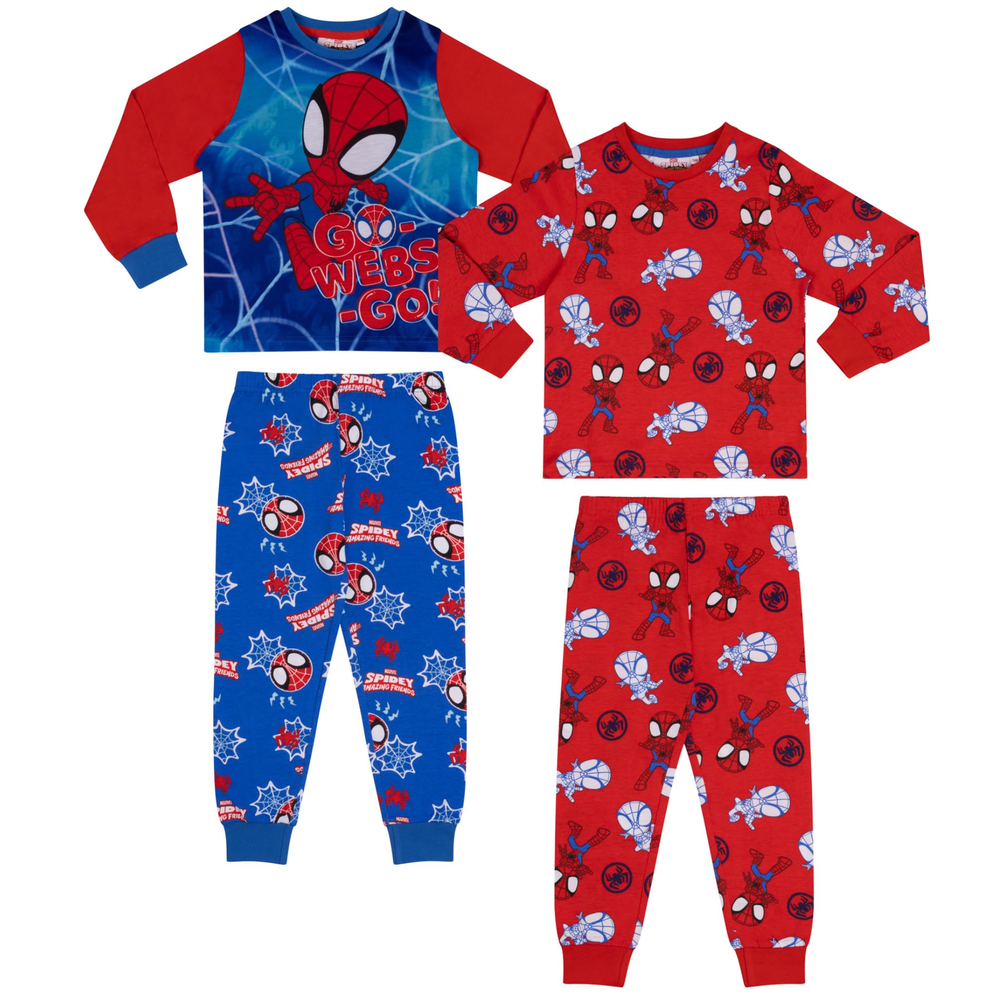 Marvel Press Spiderman Spidey e i Suoi Fantastici Amici, Confezione da 2, Cotone Pigiama a Maniche Lunghe, Red/Blue, Rosso