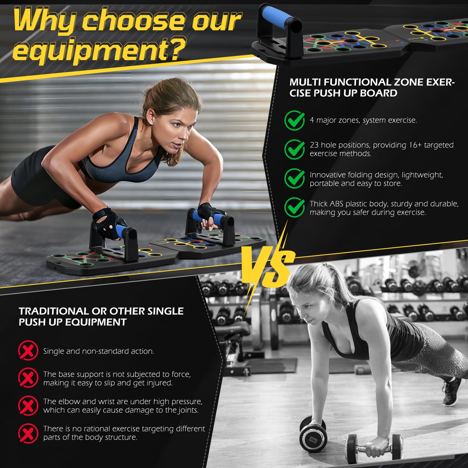 24 en 1 Planche Push Up, Pompe Musculation, Planche a Pompe Sport Pliable avec Poignées, 2 Corde de Tension, 20 Pads Adhésifs, Sac, Capacité Charge 150kg, Appareil Musculation Maison Entraînement