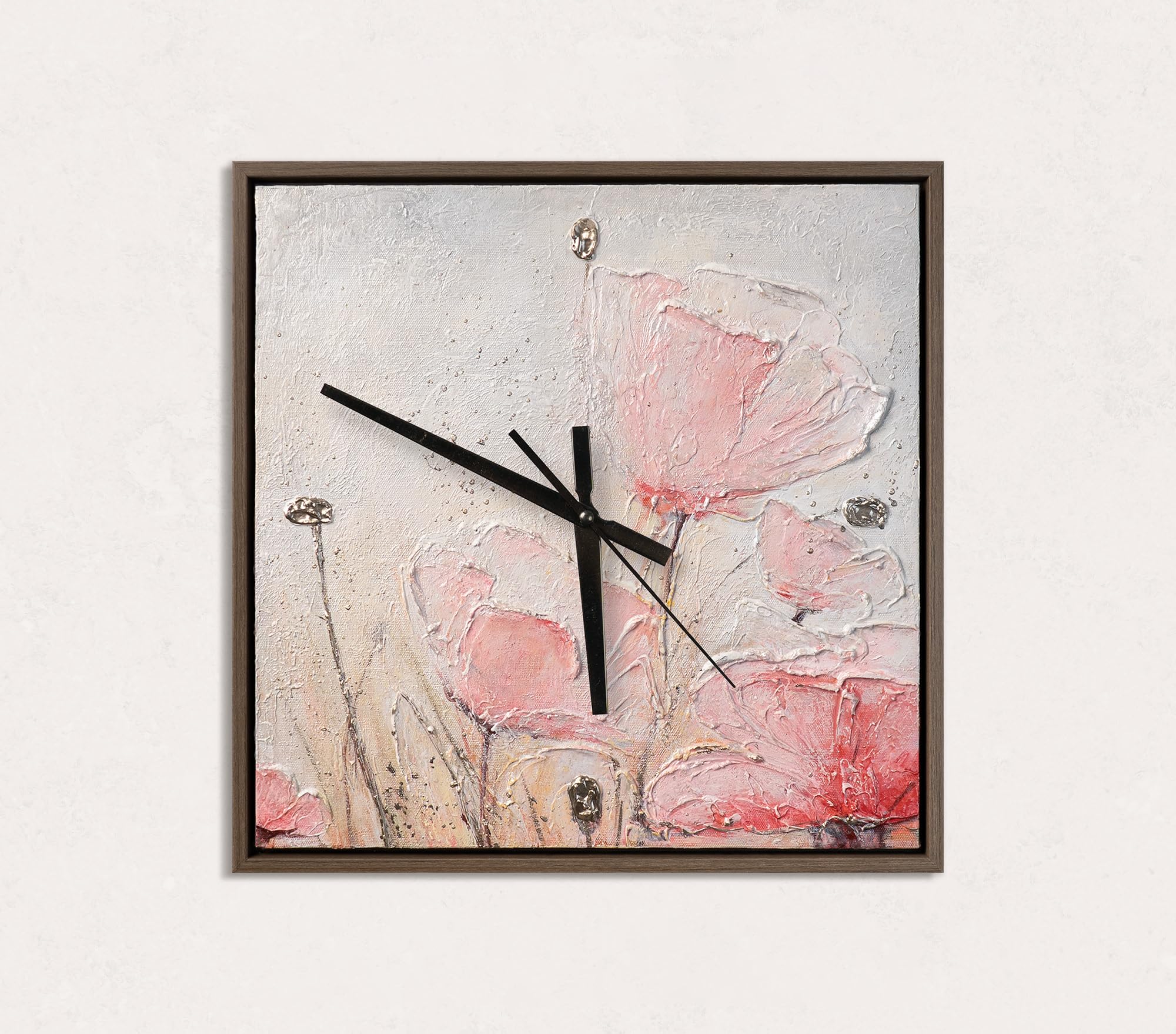 YS Wall Clock Hand Painted 35 x 35 cm - Pink Poppies Spatula Painting Art Gallery