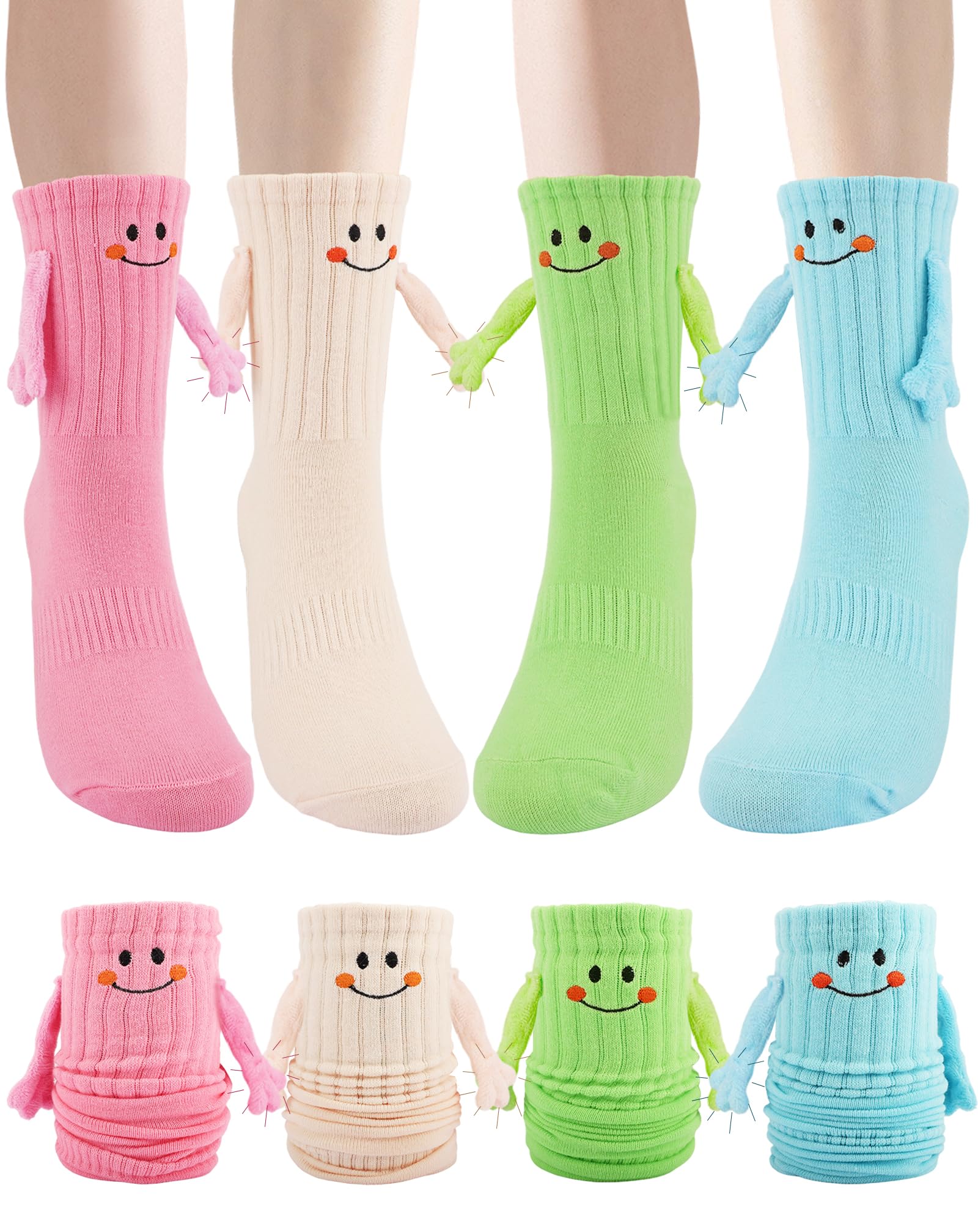 4 Paar Lustige Magnet-Socken - Händchenhalt Socken Mit Augen Für Paare