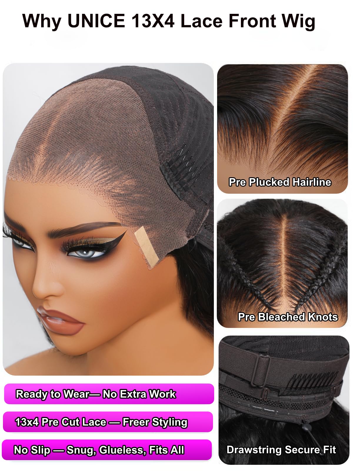 UNICE Bye Bye Knots 7x5 Pre Cut Lace Front Glueless Wig Black Cherry Layered Wig Straight Human Hair Put on and Go Wig Pre Plucked Natural Hairline Bleached Invisible Knots 180% Density 22 Inch 22 Inch Black Cherry｜Bye Bye Knots Wig