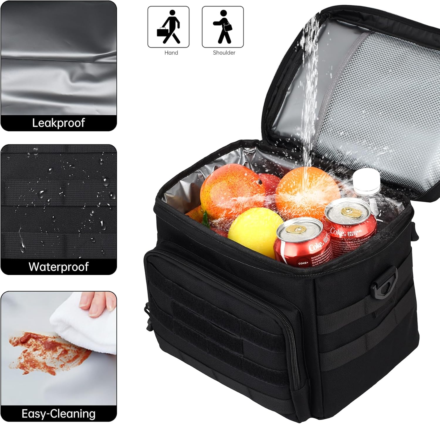 JUMAHE Tactical Lunch Box for Men, Insulated Lunchbox Waterproof Leakproof Cooler Lunch Bag for Work Outdoor Picnic, 24 Cans/15 L, Black - Image 5
