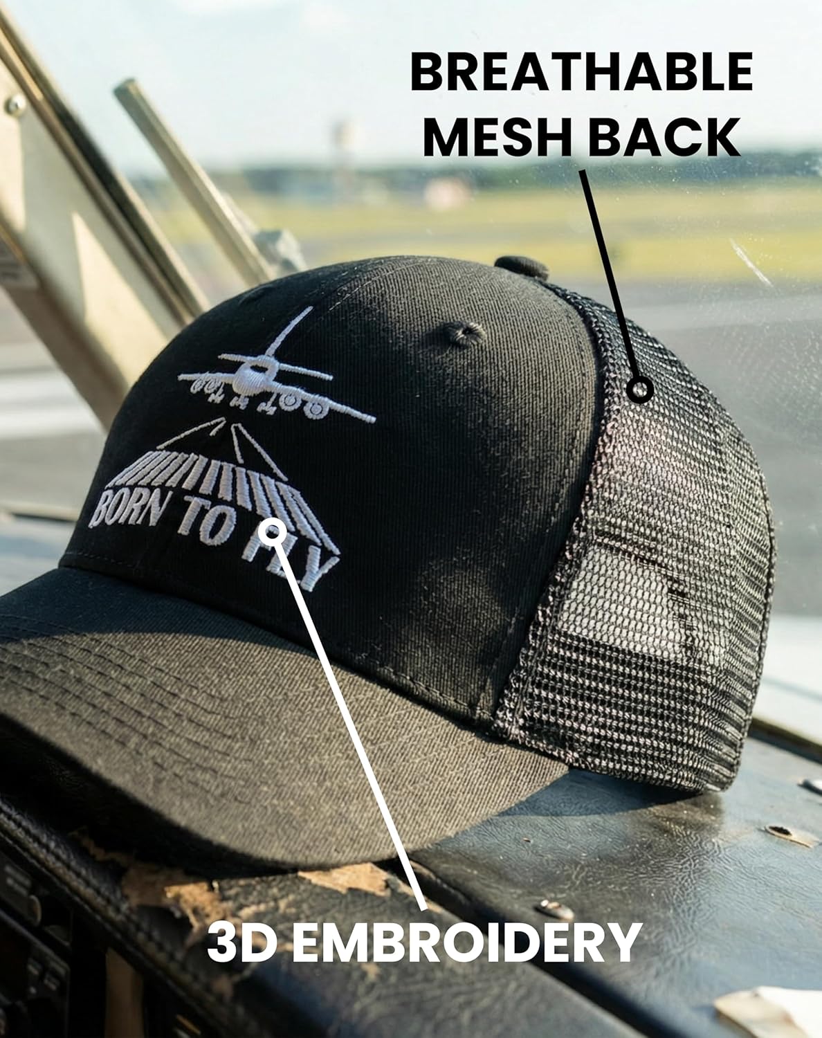 InnoBeta Pilot Gifts Trucker Hat for Men Women - Adjustable Cotton Embroidered Cap - Aviation, Airplane Gifts for Aviator Black - Image 3