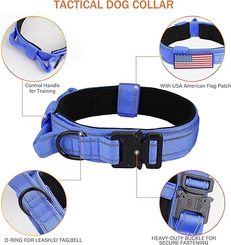 Miniatura 5 de KCUCOP Collar táctico para perro con asa, collar militar ajustable para perro con hebilla de metal y parches, collares de perro resistentes para