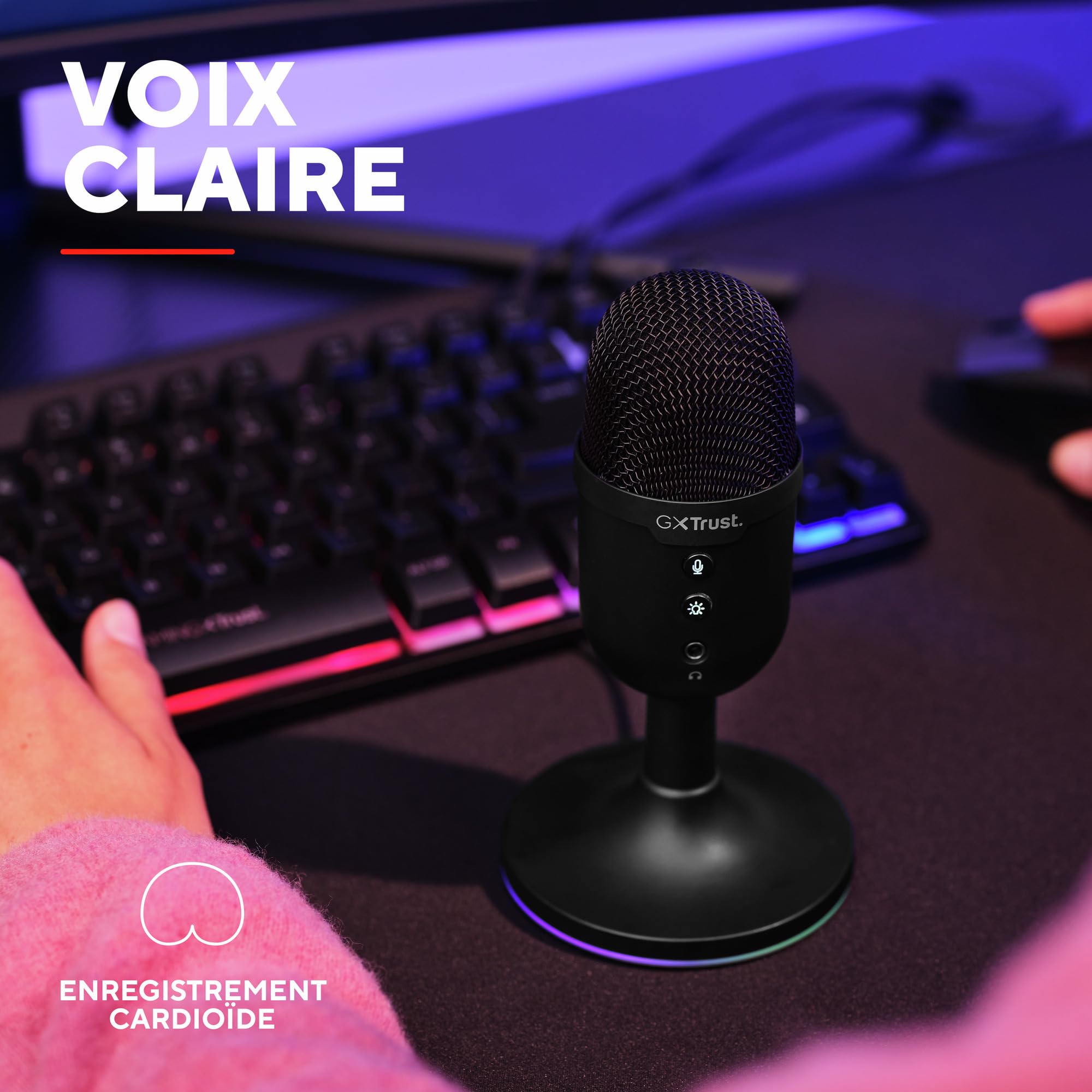 GXTrust Yami Micro Blanc à Condensateur avec Filtre Anti-Pop, Noir | Microphone USB pour Le Streaming, Twitch, Youtube, Podcast, Jeux PS5, PS4, Micro ASMR, Touche Muet, Éclairage RGB