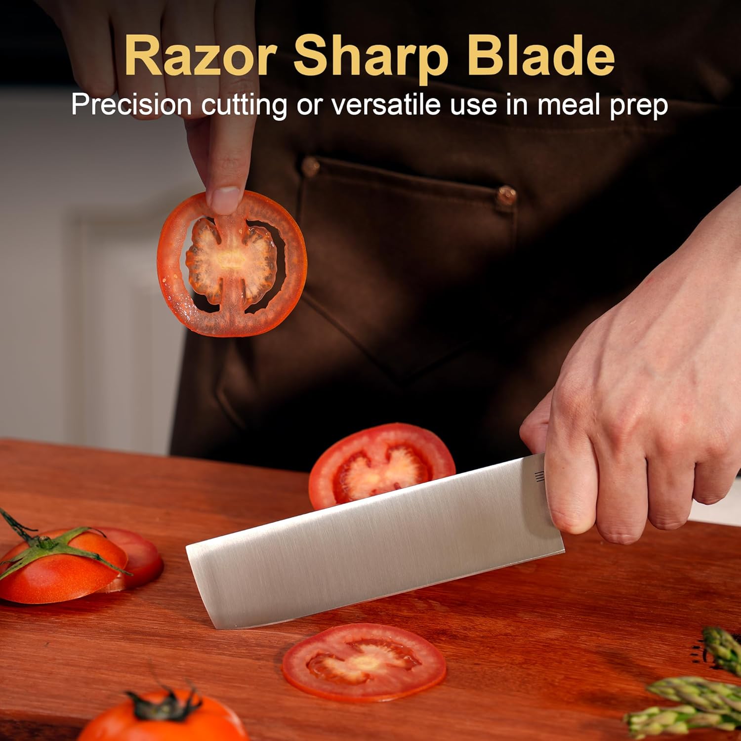 6 Inch Nakiri Knife, AR-RPM9 Steel & Replaceable Handle, Multipurpose Meat Cleaver Vegetable Chef Knife with Oak Sheath, Gift for Home Chefs