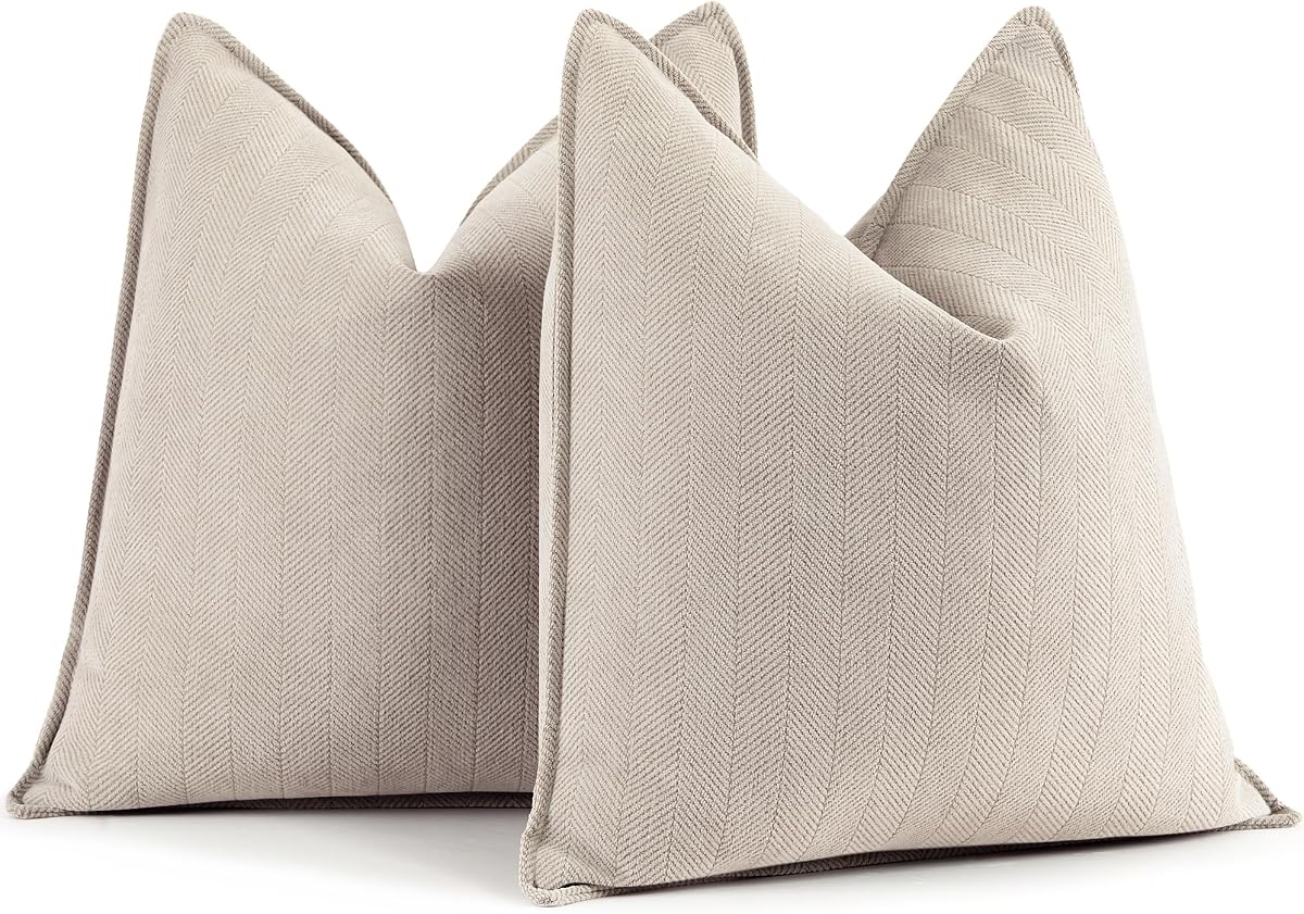 Beige Pillow Covers 24x24 Set of 2 Chenille Throw Pillow Covers with Elegant Design Soft and Luxurious Decorative Throw Pillows for Couch, Bed, and Home Decor