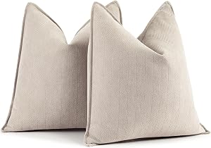 ZWJD Beige Pillow Covers 18x18 Set of 2 Chenille Throw Pillow Covers with Elegant Design Soft and Luxurious Decorative Pillows for Couch, Bed, and Home Decor