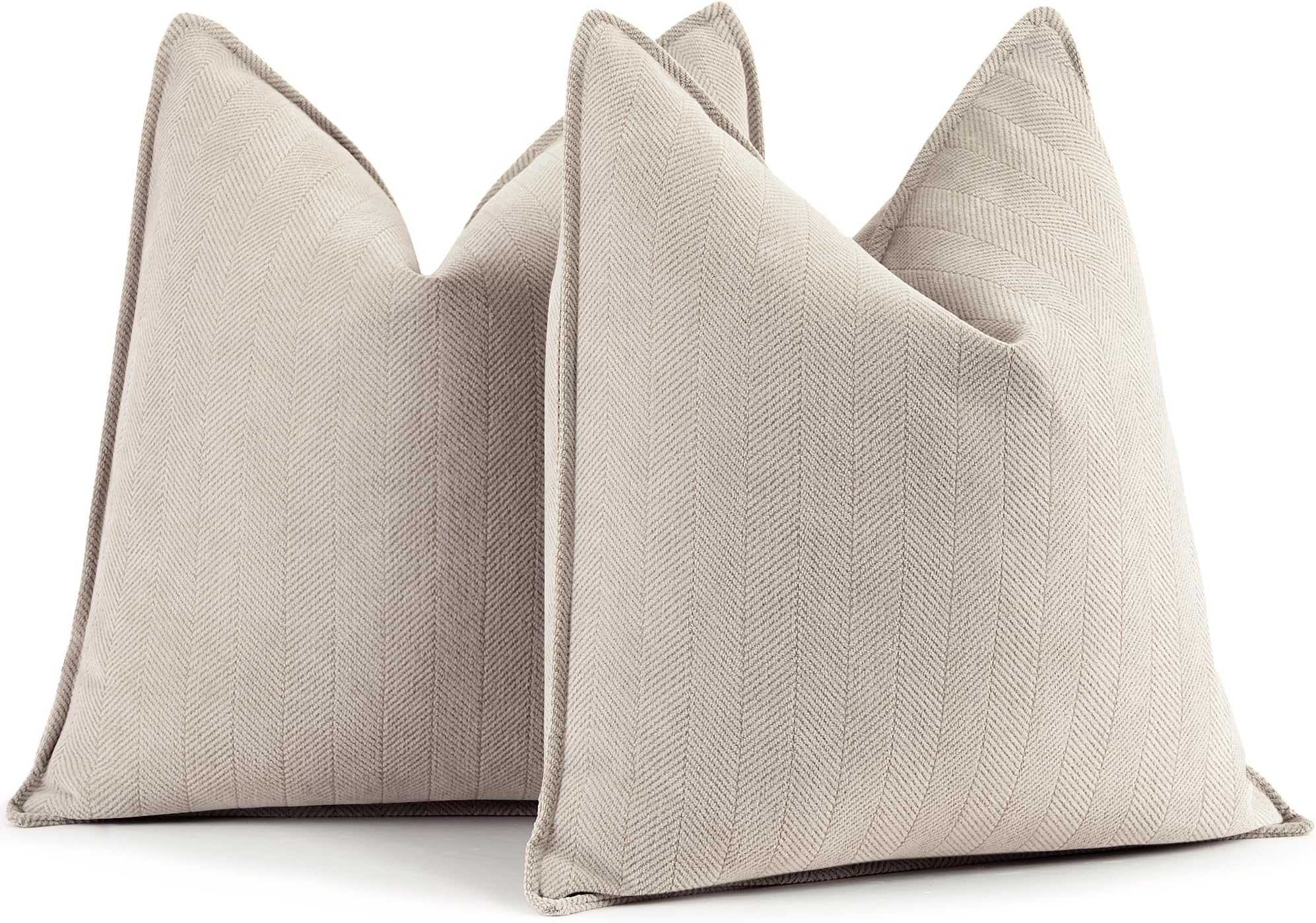 ZWJD Beige Pillow Covers 18x18 Inch Set of 2 Chenille Throw Pillow Covers with Elegant Design Soft and Luxurious Decorative Throw Pillows for Couch, Bed, and Home Decor(Beige)