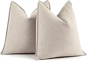 ZWJD Beige Pillow Covers 26x26 Set of 2 Chenille Throw Pillow Covers with Elegant Design Soft and Luxurious Decorative Throw Pillows for Couch, Bed, and Home Decor