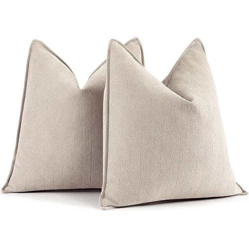 ZWJD Beige Pillow Covers 18x18 Inch Set of 2 Chenille Throw Pillow Covers with Elegant Design Soft and Luxurious Decorative Throw Pillows for Couch, Bed, and Home Decor(Beige)