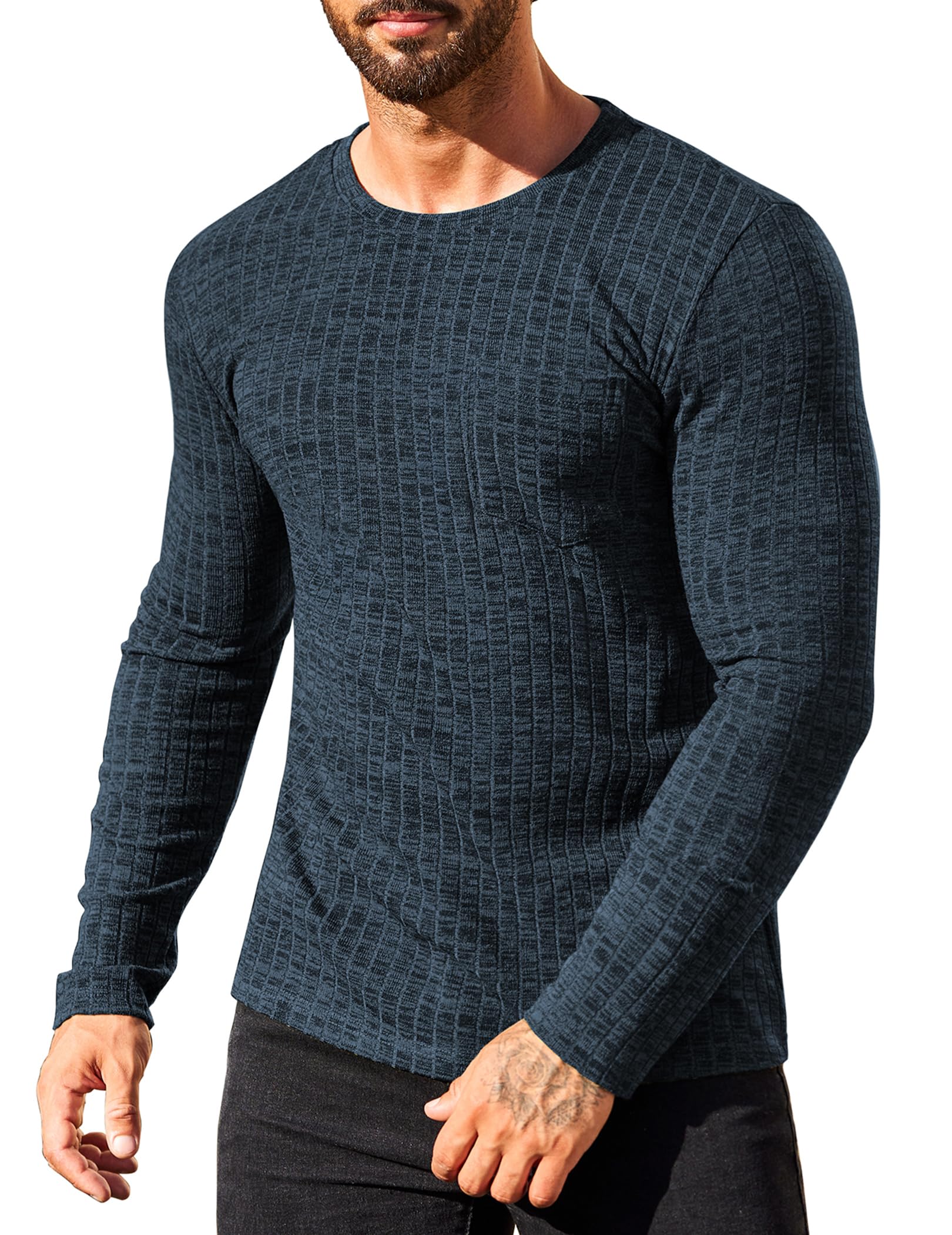 COOFANDYMen's Muscle Long Sleeve T-Shirt Crew Neck Workout Bodybuilding Casual Tee Shirt