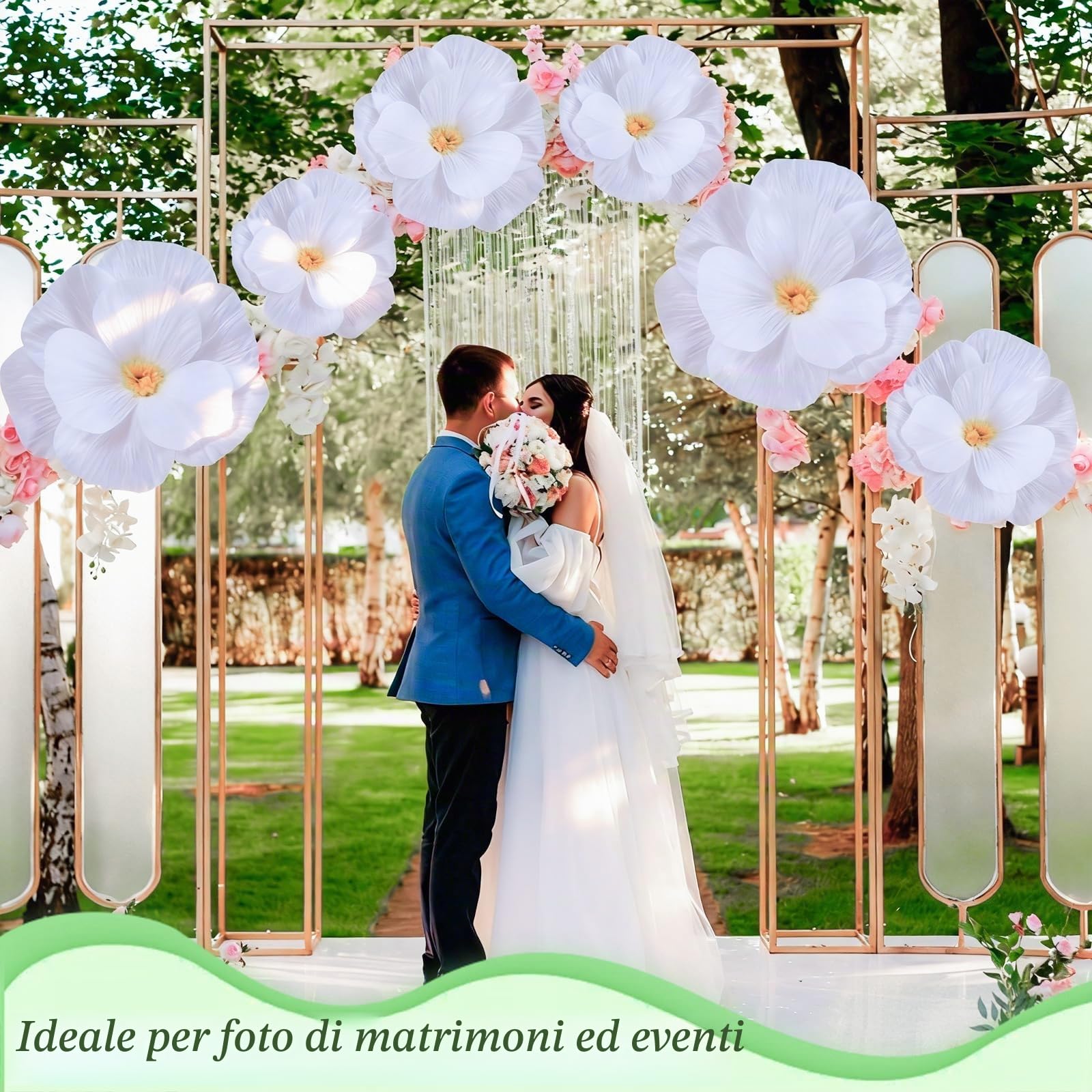 Norme - 3 pezzi di fiori bianchi giganti in carta artificiale, petali di rosa bianca, 40, 50, 60 cm, per matrimonio, San Valentino, compleanno, camera nuziale, sfondo per feste, decorazioni per