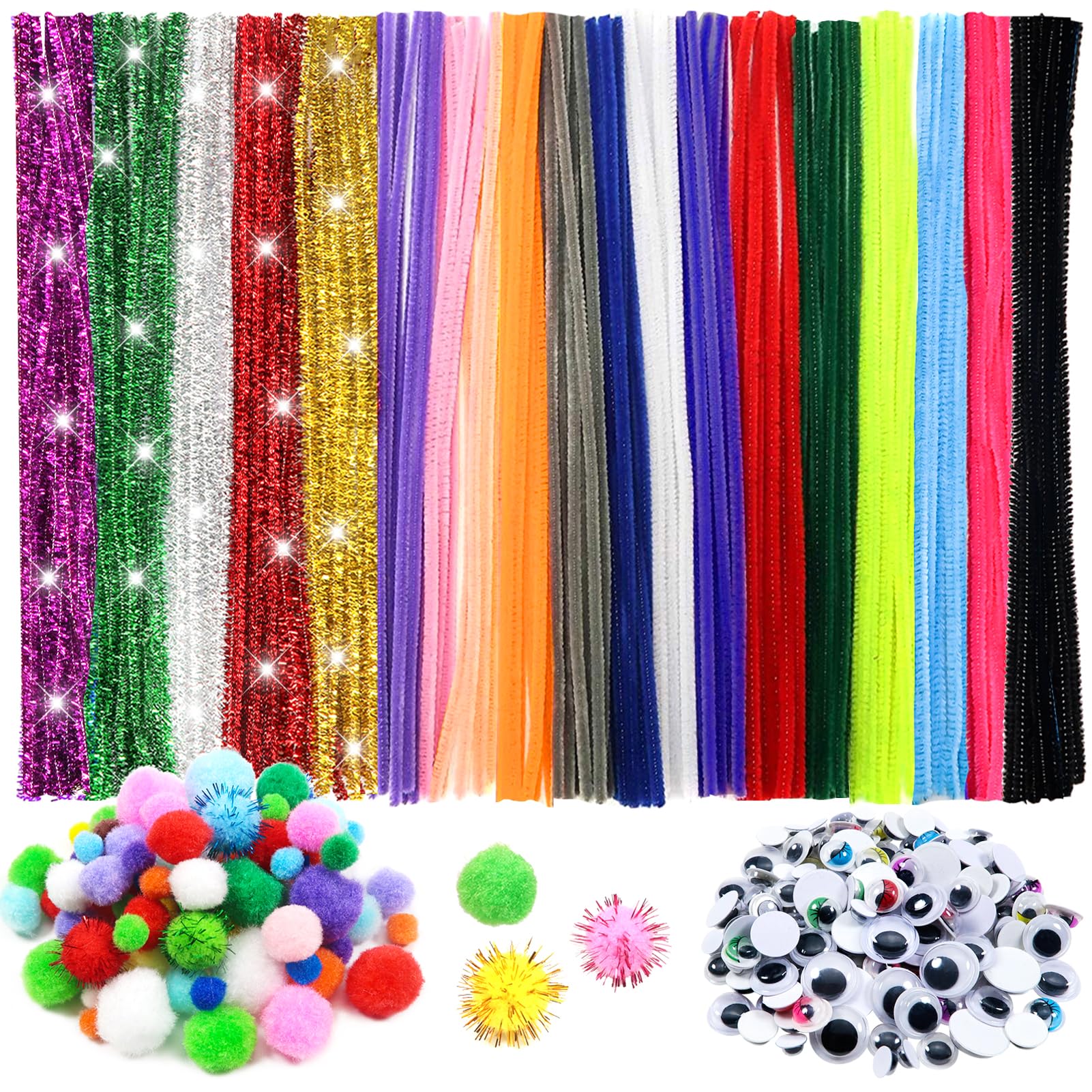 TOAOB 500pcs Arts and Crafts Supplies for Kids Includes Pipe Cleaners Pom Poms Wiggle Googly Eyes for DIY Craft Decorations