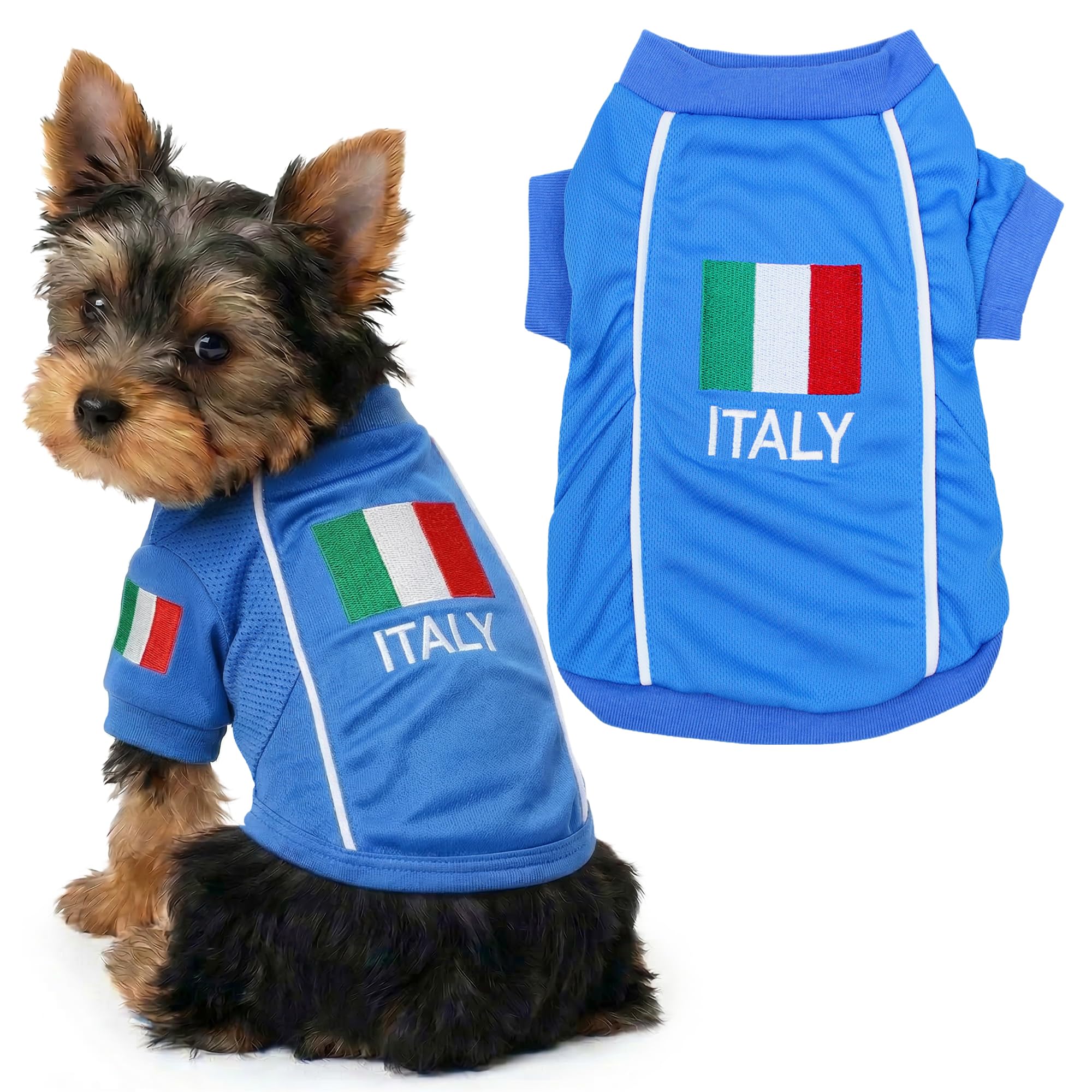 Parisian Pet Italy Dog Jersey - Breathable Mesh Puppy Football Jersey - Stretch Sporty Dog Clothes - Summer Shirts for Small Dogs - Soccer Jersey for Dogs - Sportswear Pet Clothes - Team Italy Apparel