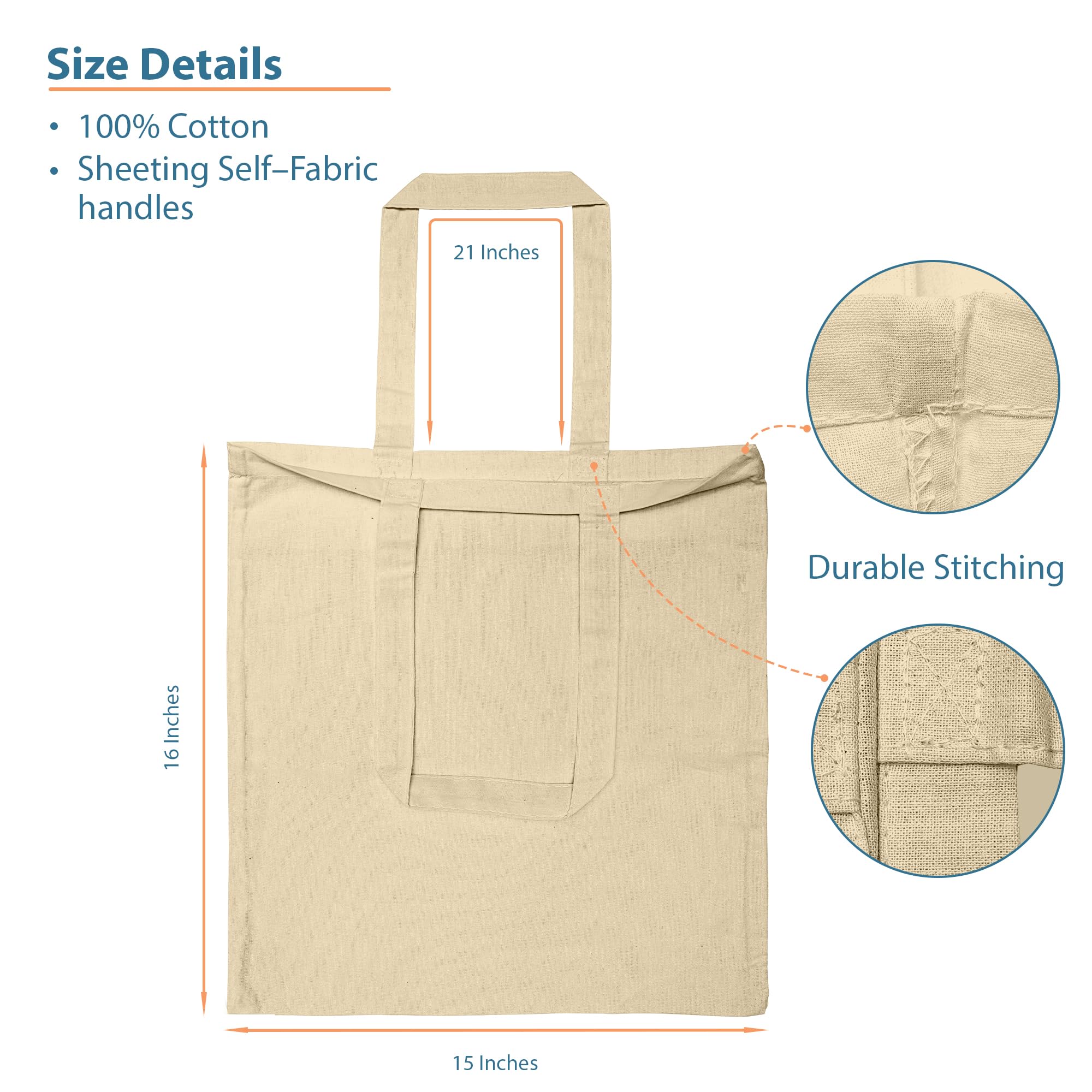 Economical Cotton Tote Bag, 6 | 8 Pack, 100% Cotton, 16